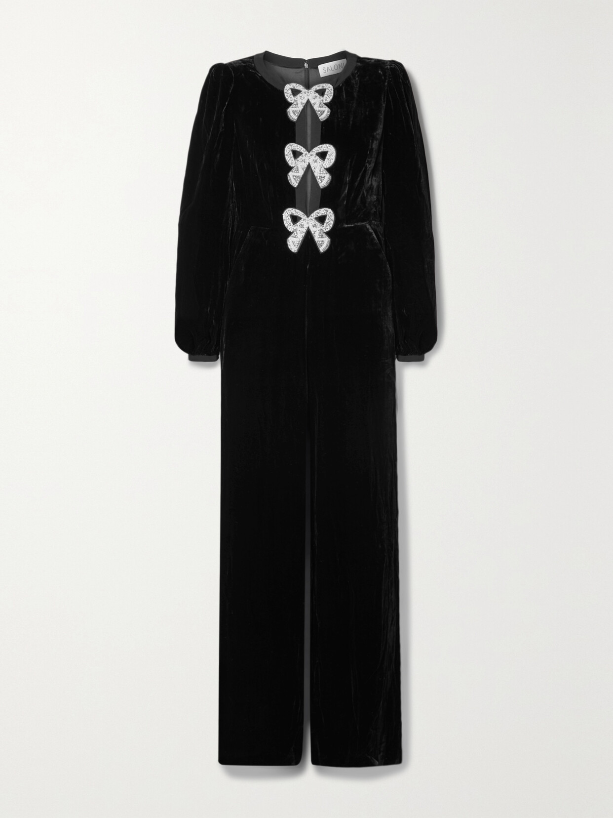 Saloni Camille Cutout Embellished Velvet Jumpsuit - Black