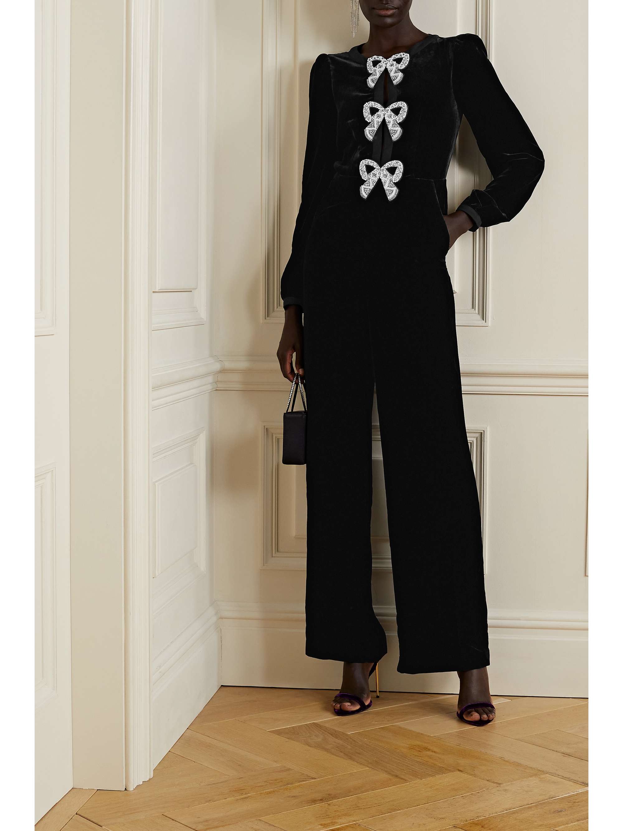 SALONI Camille cutout embellished velvet jumpsuit