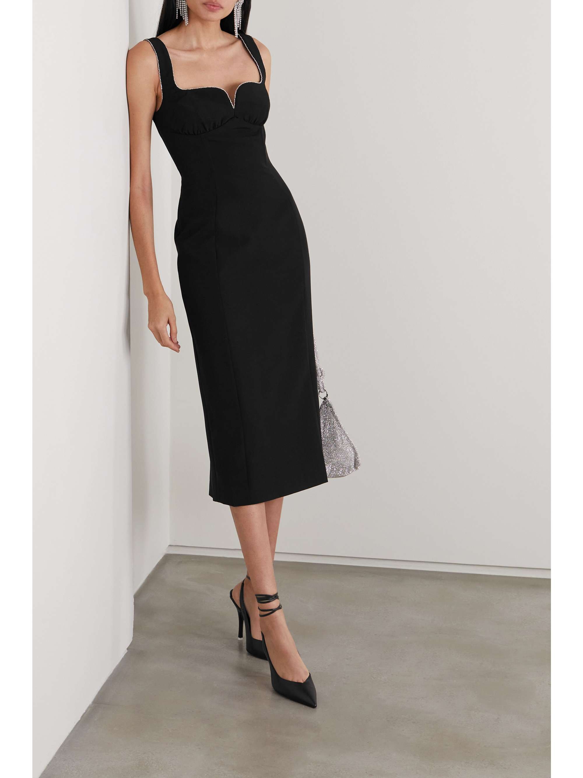 SALONI Halle-B crystal-embellished stretch-crepe midi dress