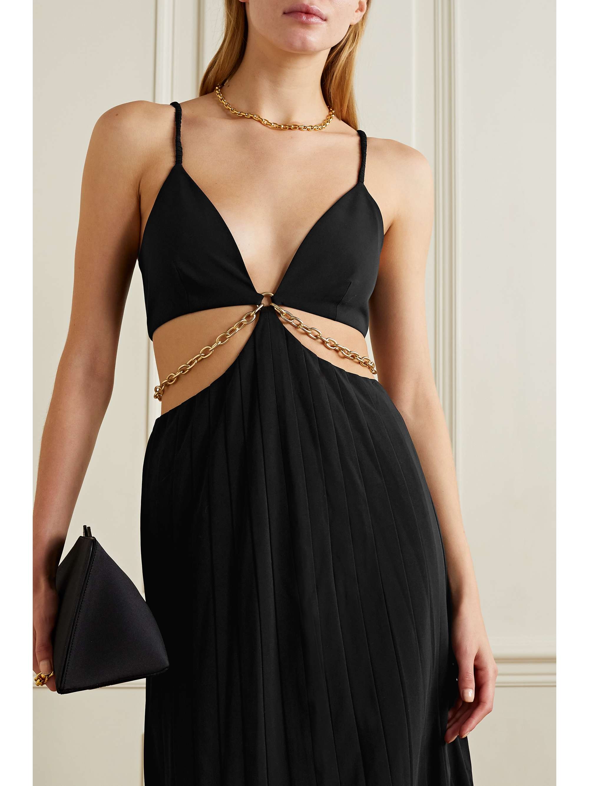SIMKHAI Ayla chain-embellished cutout recycled crepe midi dress |  NET-A-PORTER