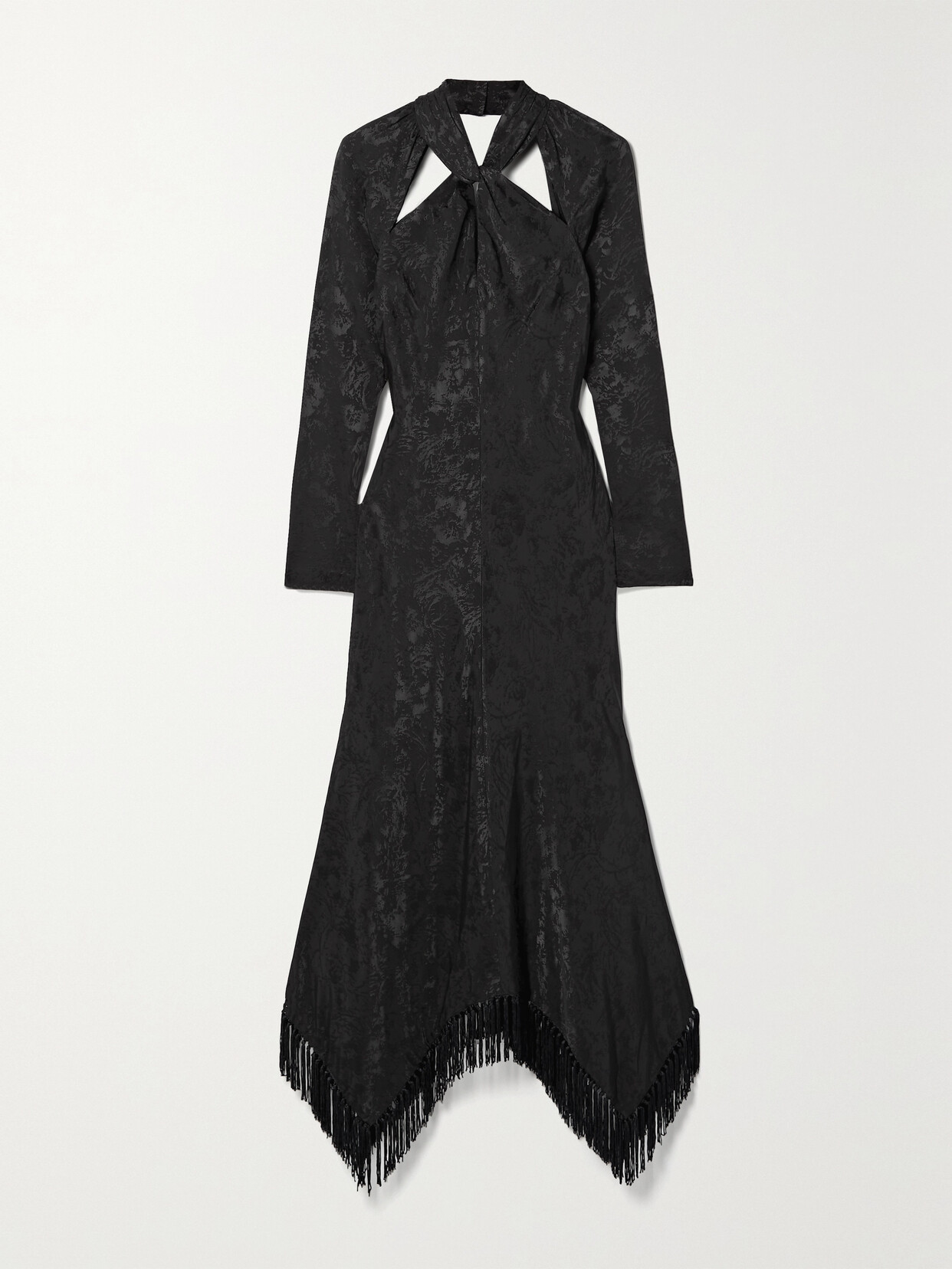 SIMKHAI Madelyn Fringed Cutout Satin-jacquard Dress