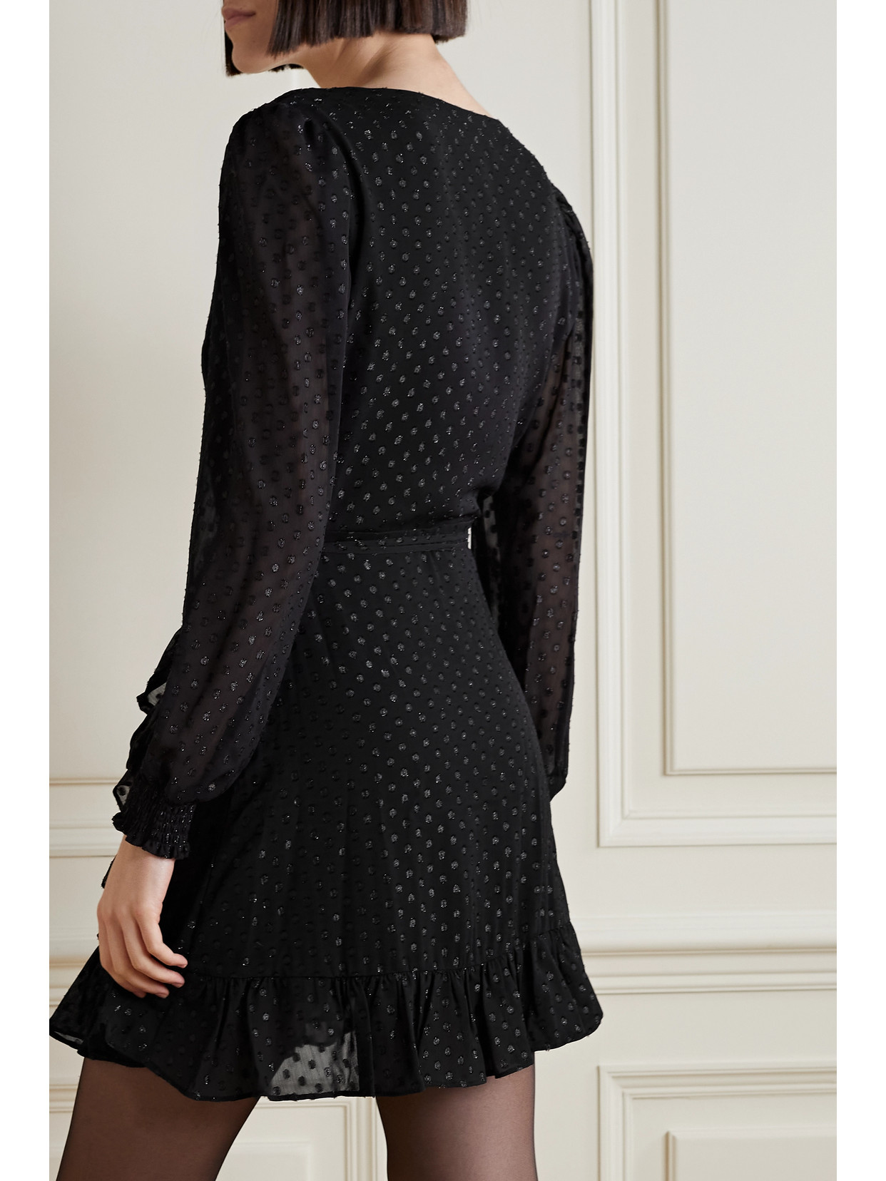 Michael Michael Kors Ruffled Fil Coupé Georgette Mini Wrap Dress In Black