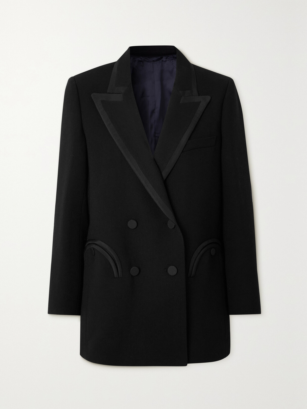 Blazé Milano Resolute Everyday Double-breasted Silk-trimmed Wool-crepe Blazer - Black