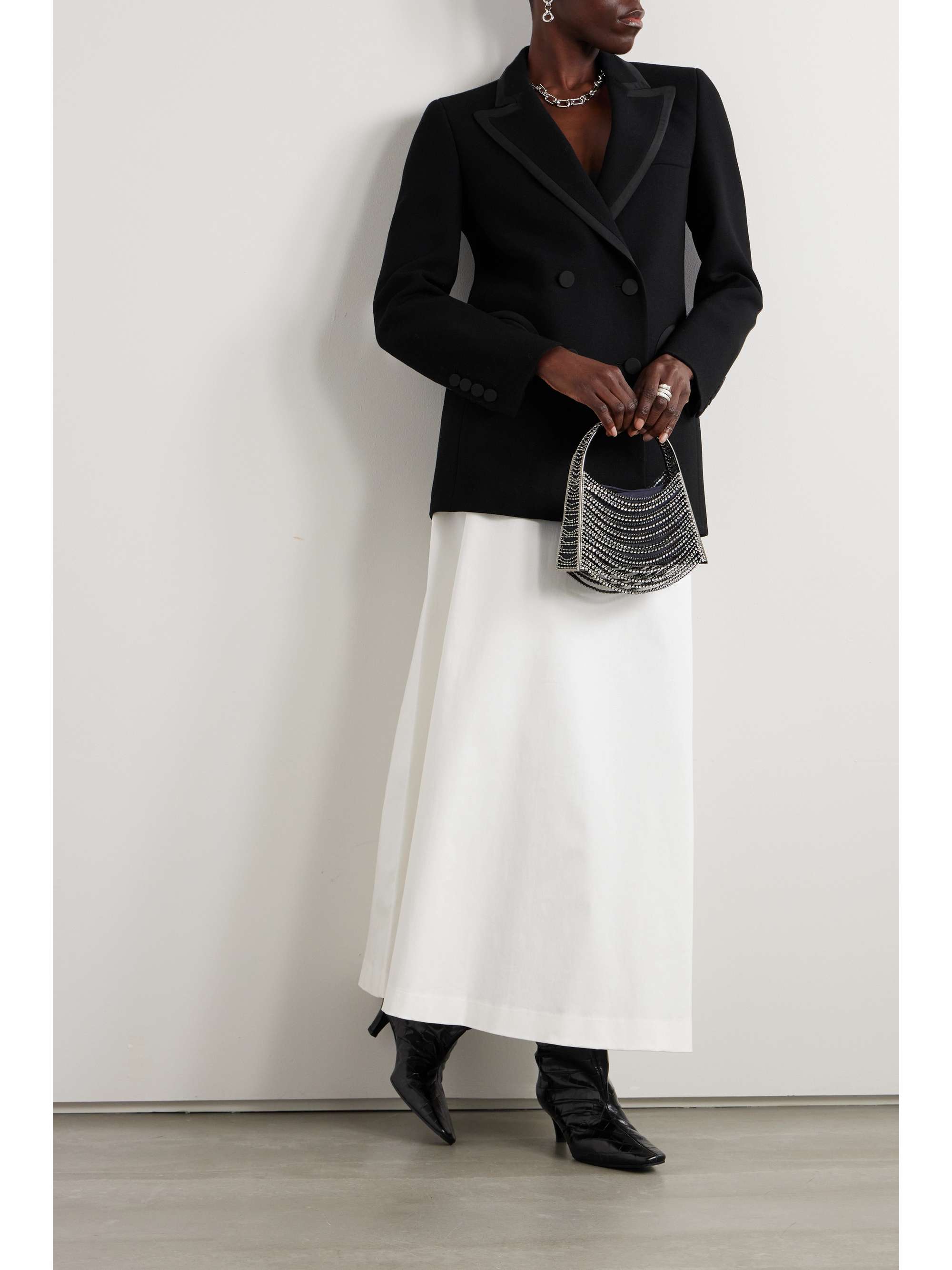 BLAZÉ MILANO Resolute Everyday double-breasted velvet-trimmed wool-crepe blazer