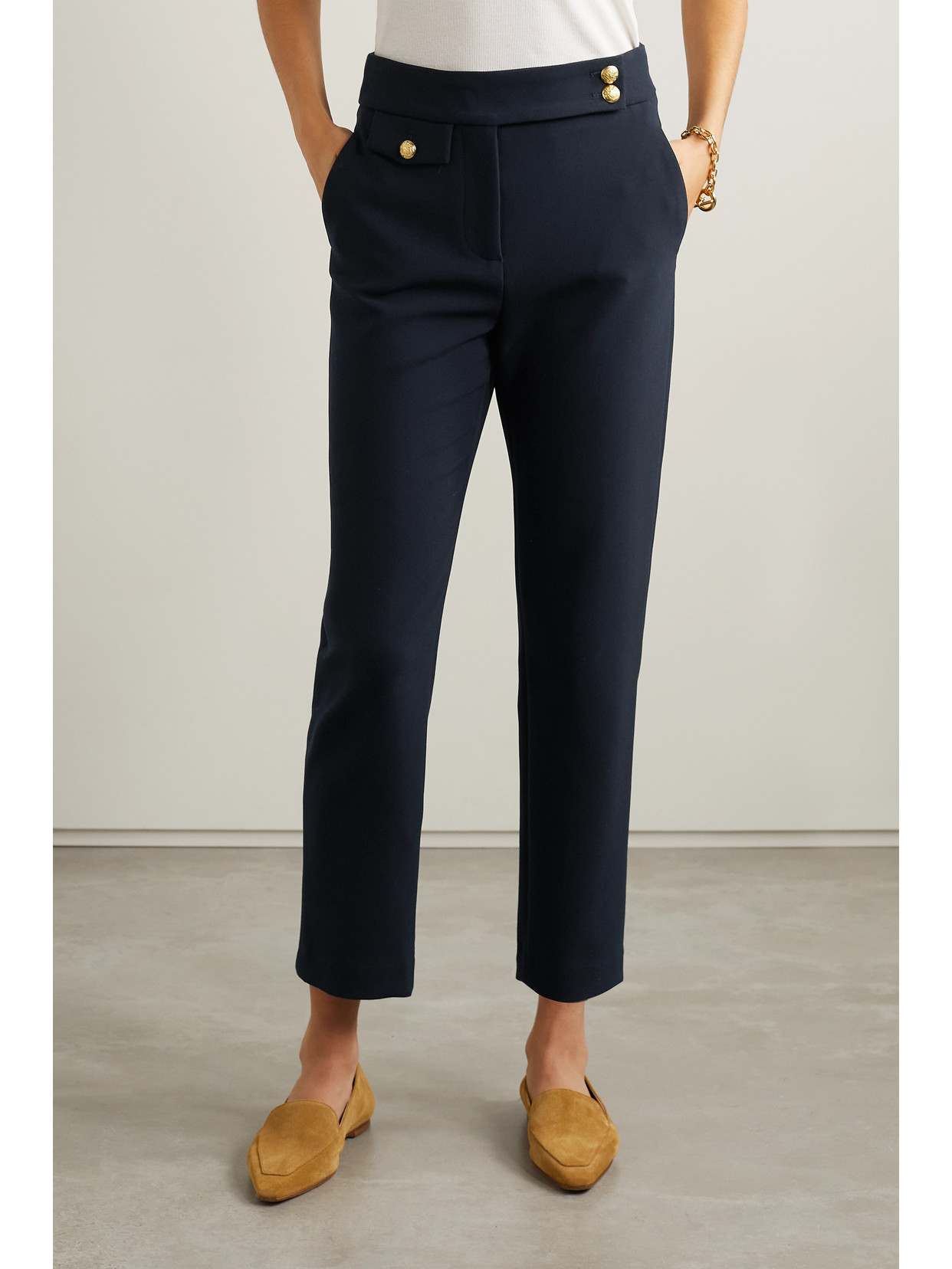 Shop Veronica Beard Renzo Cropped Woven Straight-leg Pants In Blue