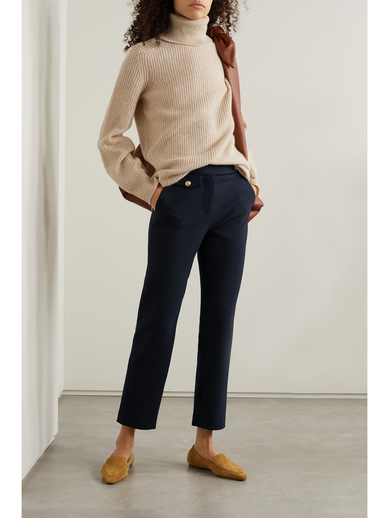 Shop Veronica Beard Renzo Cropped Woven Straight-leg Pants In Blue