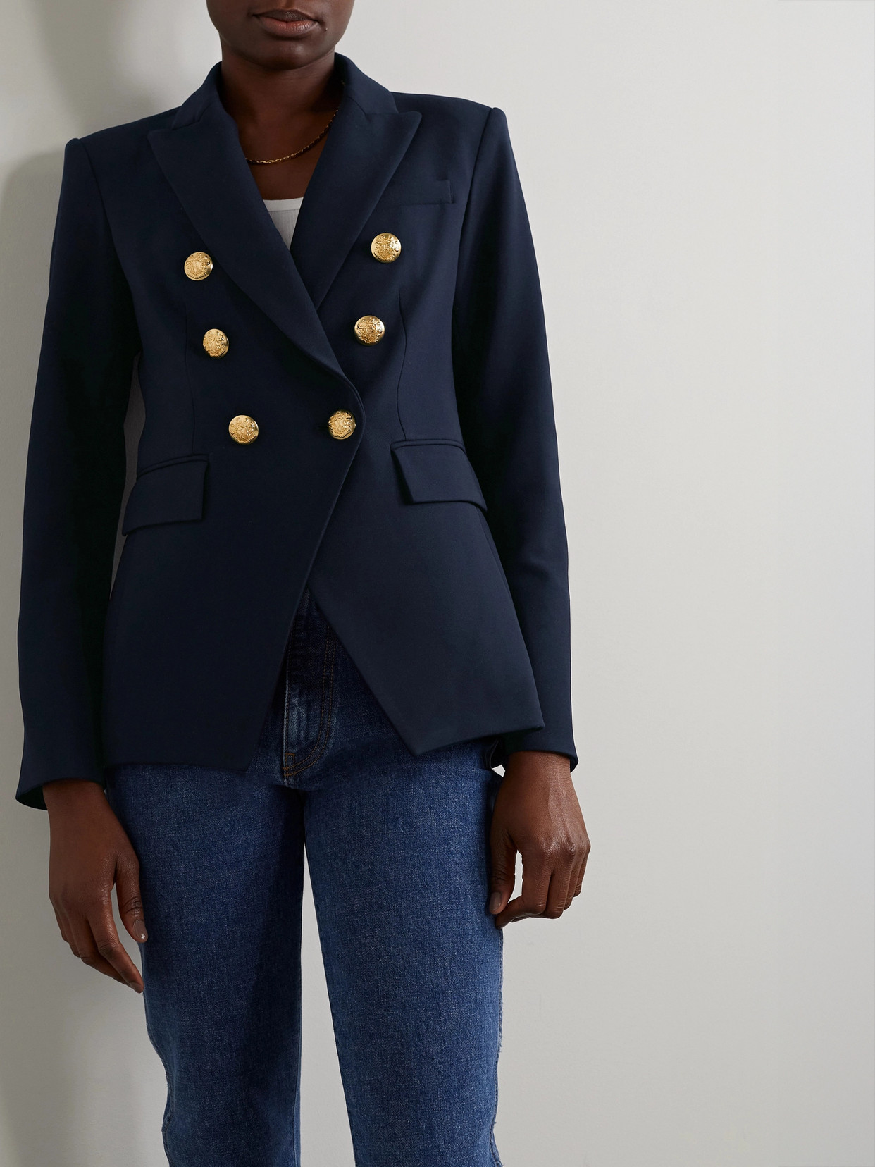 Veronica Beard Miller Dickey Double-breasted Grain De Poudre Blazer In Blue