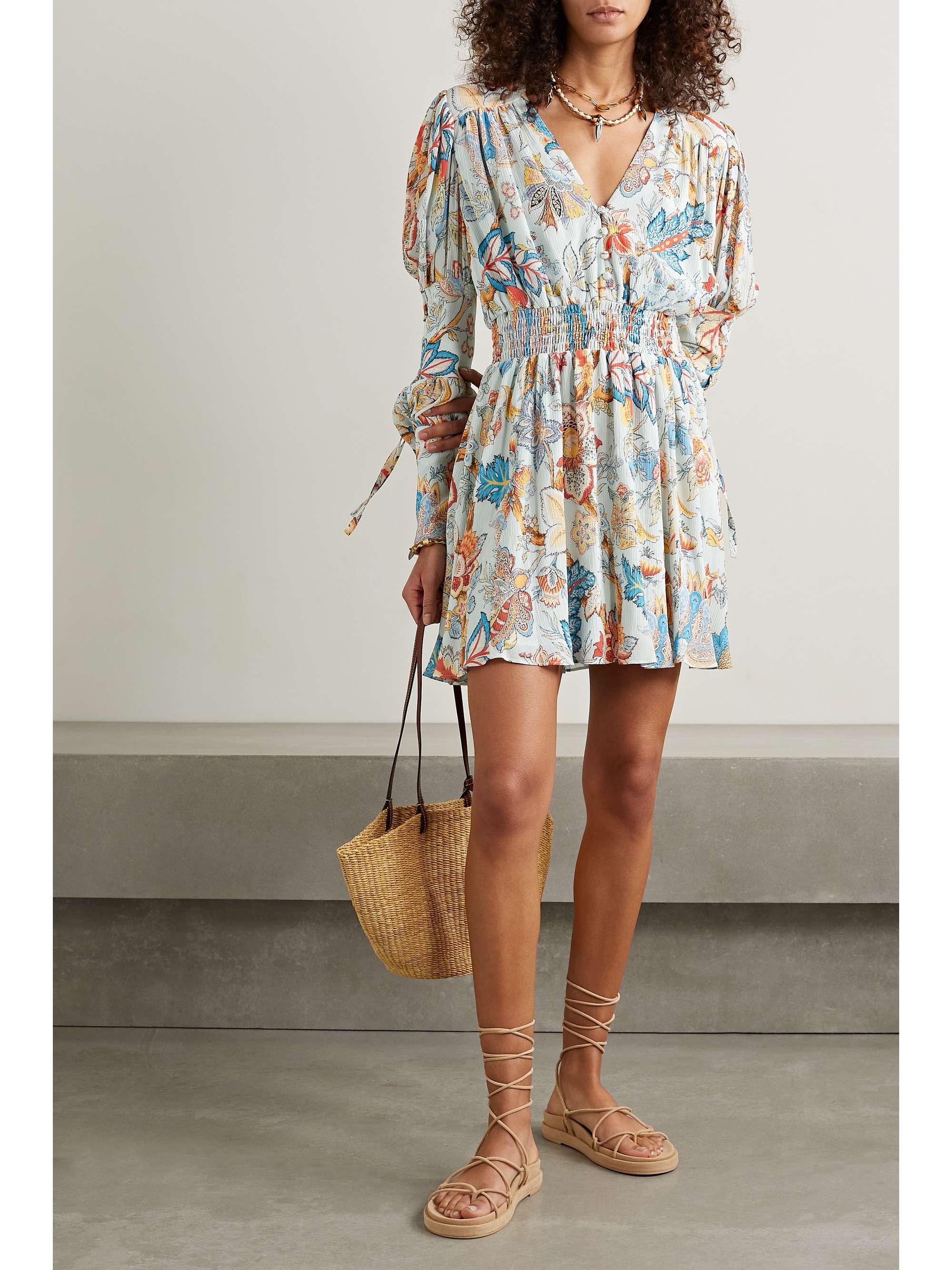Etro - Tie-detailed Printed Crepe Mini Dress - Blue - IT44 - Net a Porter