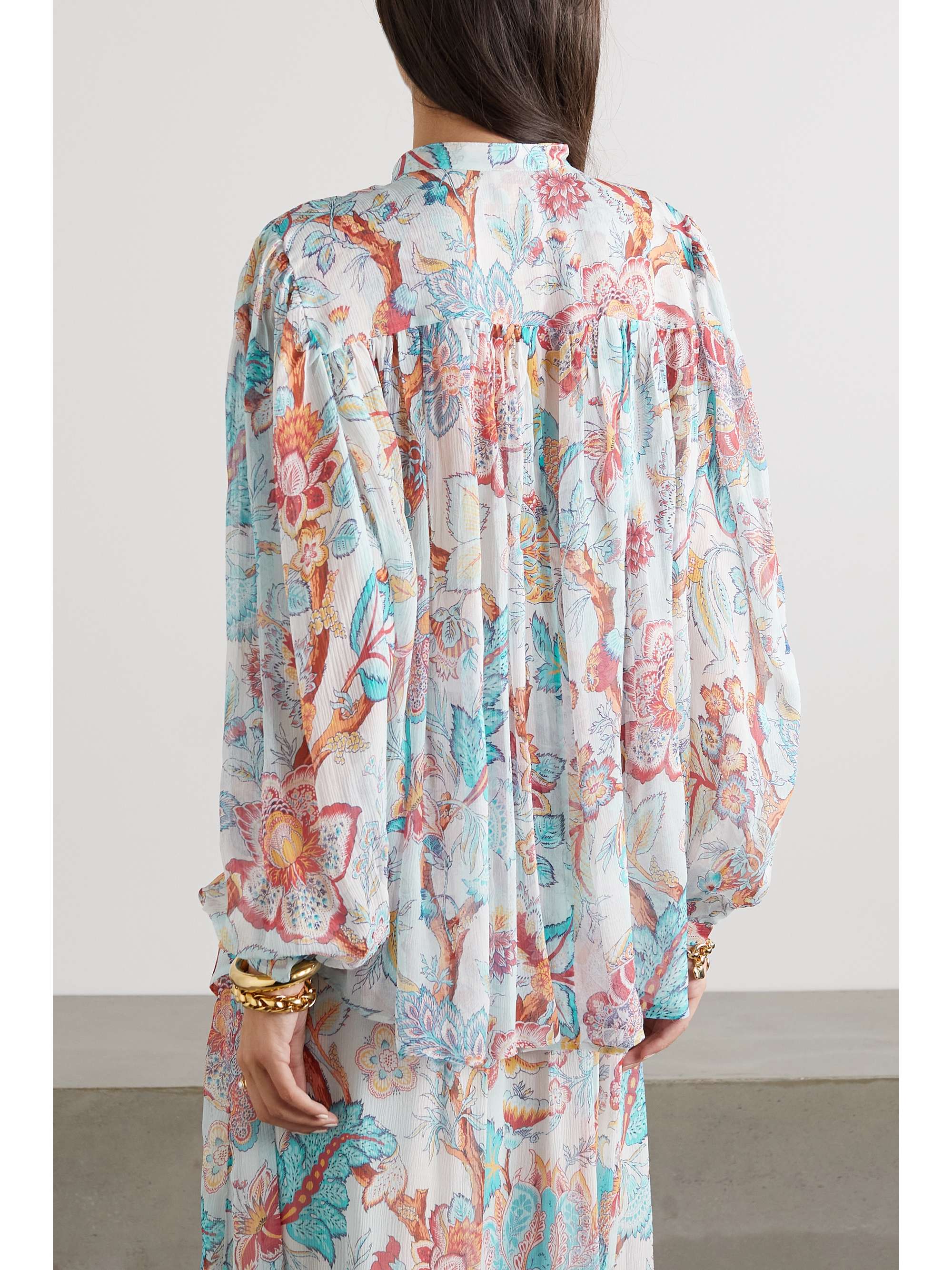 ETRO Pleated floral-print silk-chiffon blouse