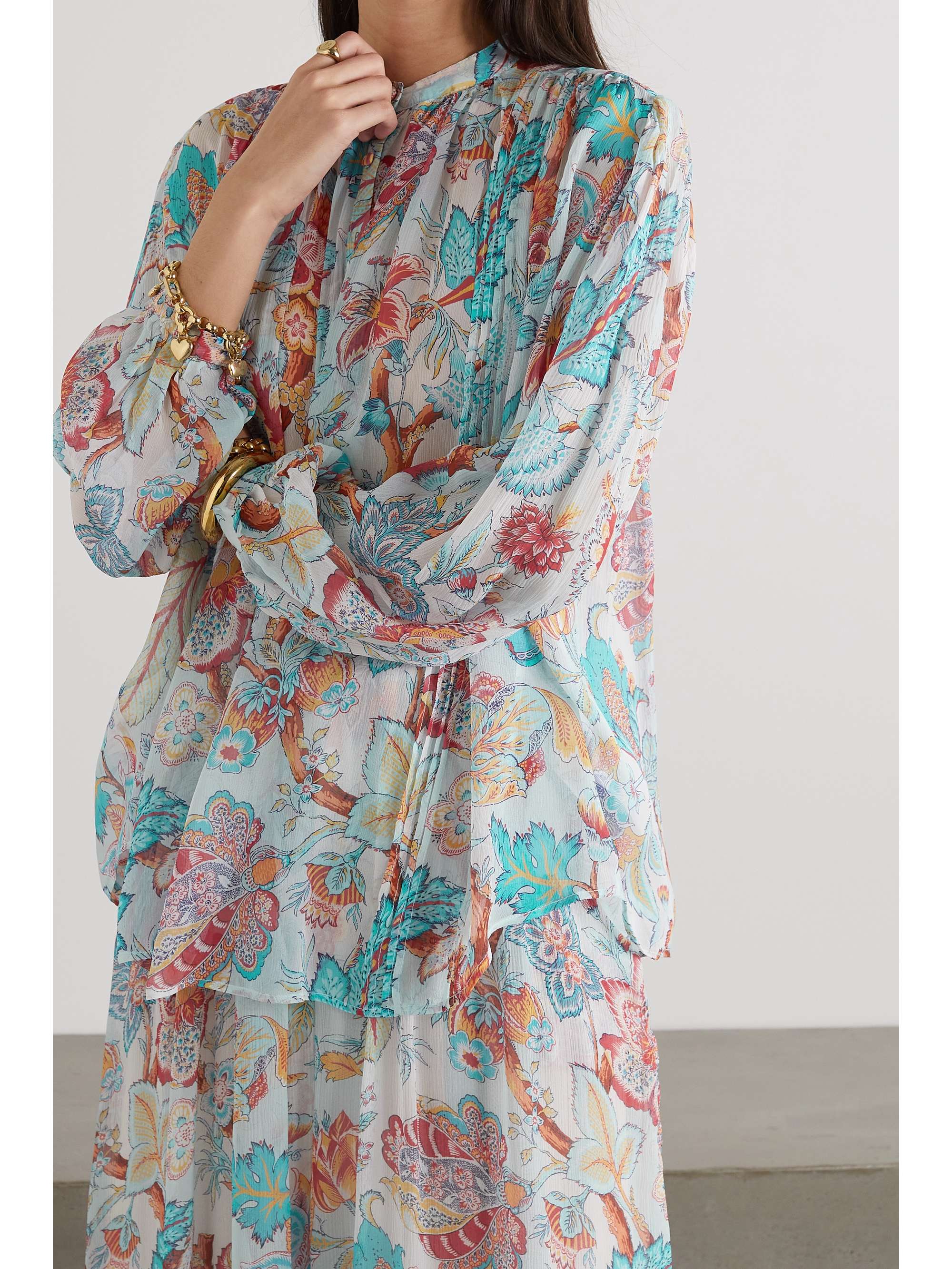 ETRO Pleated floral-print silk-chiffon blouse