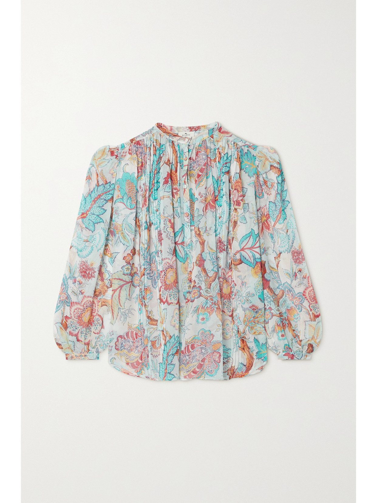 ETRO PLEATED FLORAL-PRINT SILK-CHIFFON BLOUSE