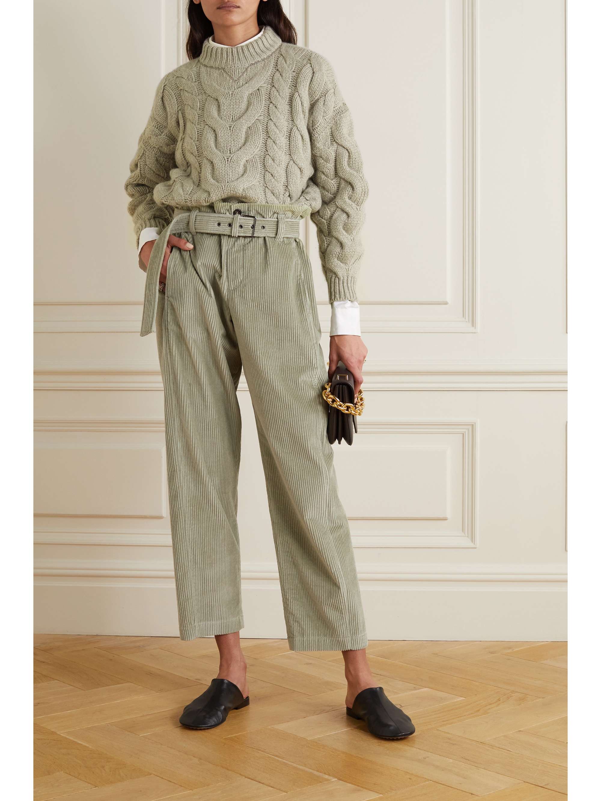 BRUNELLO CUCINELLI Belted cotton-corduroy straight-leg pants