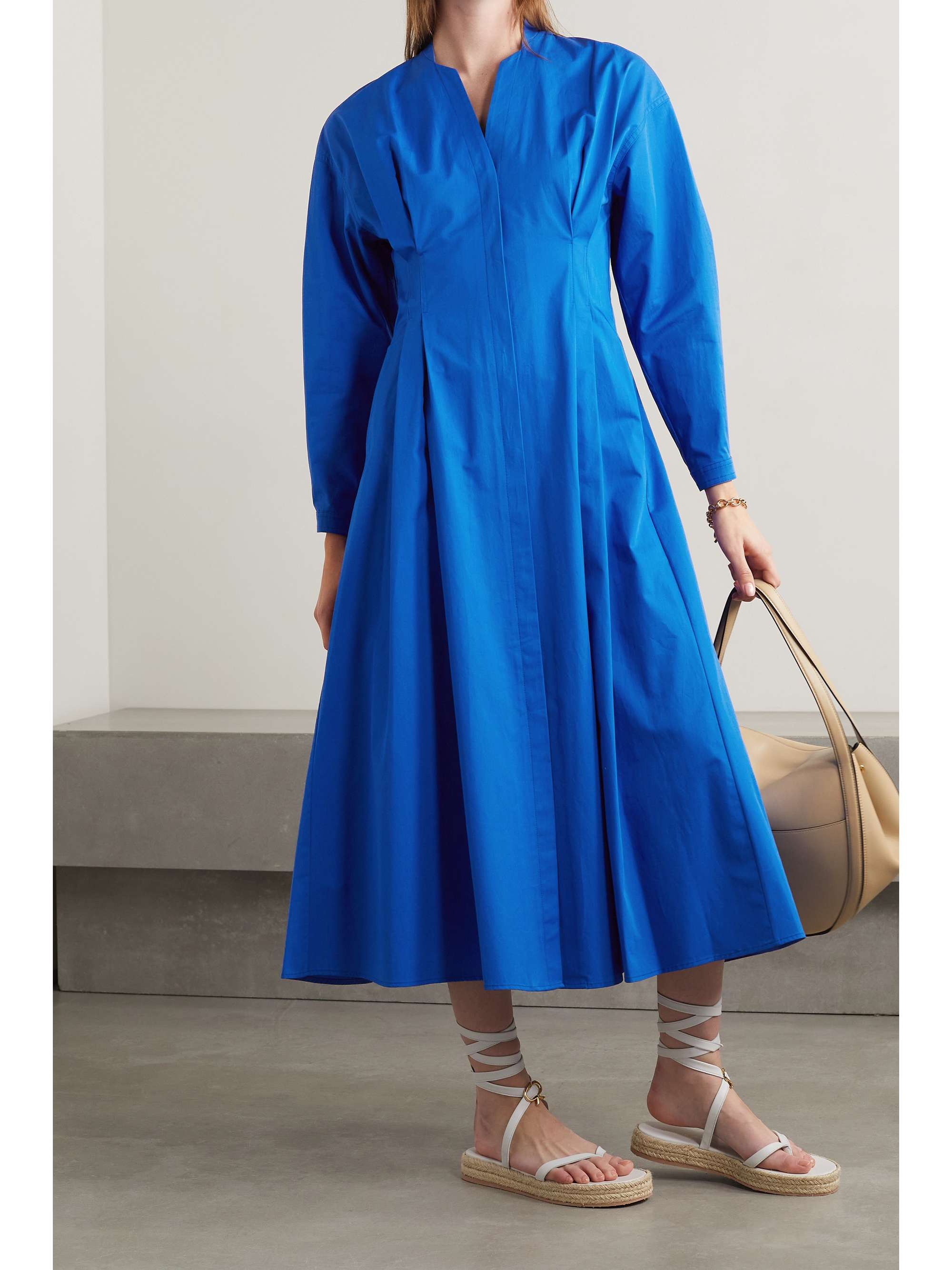 TORY BURCH Pleated cotton-poplin midi shirt dress | NET-A-PORTER