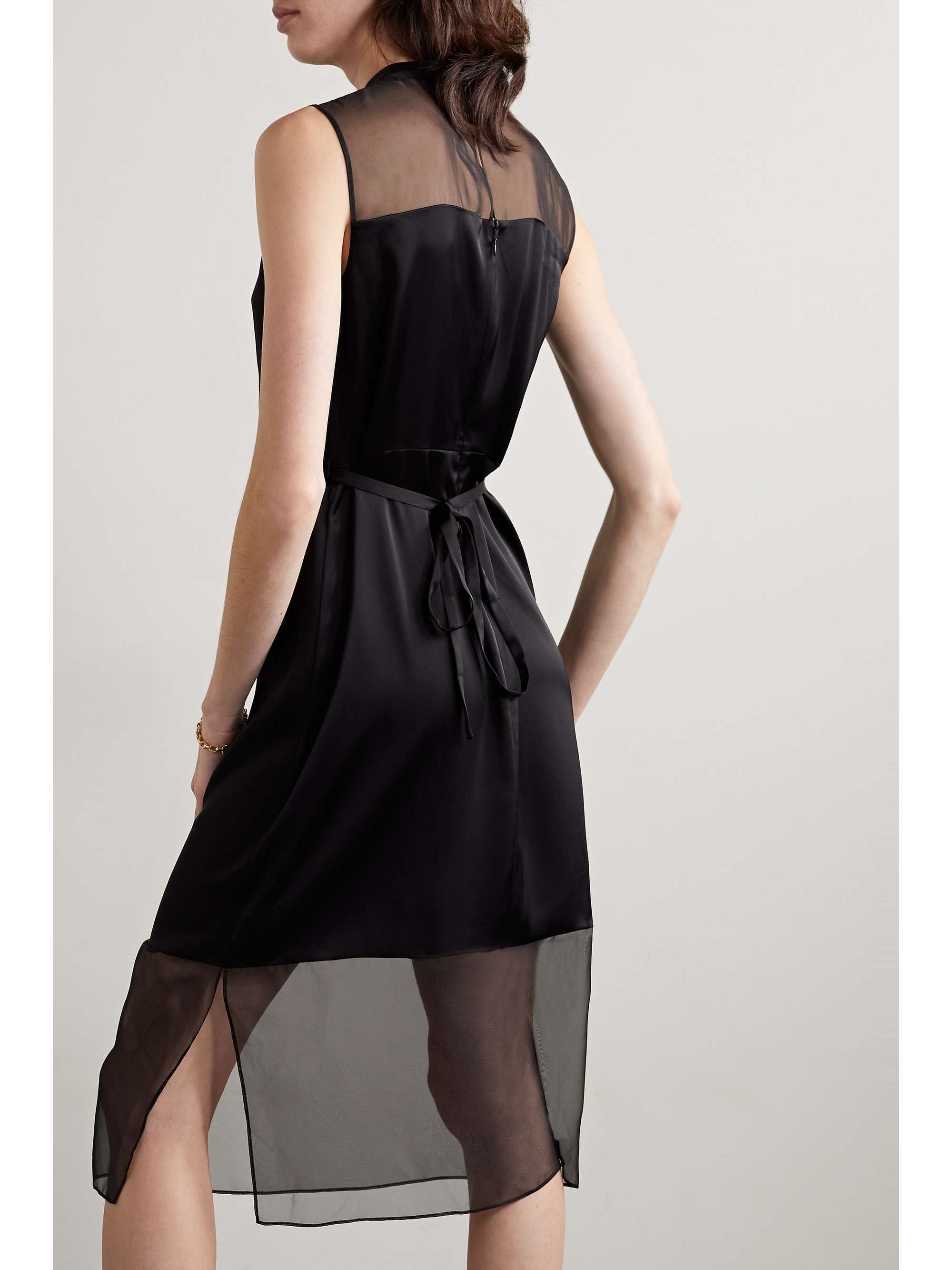 THEORY Belted paneled satin and chiffon dress