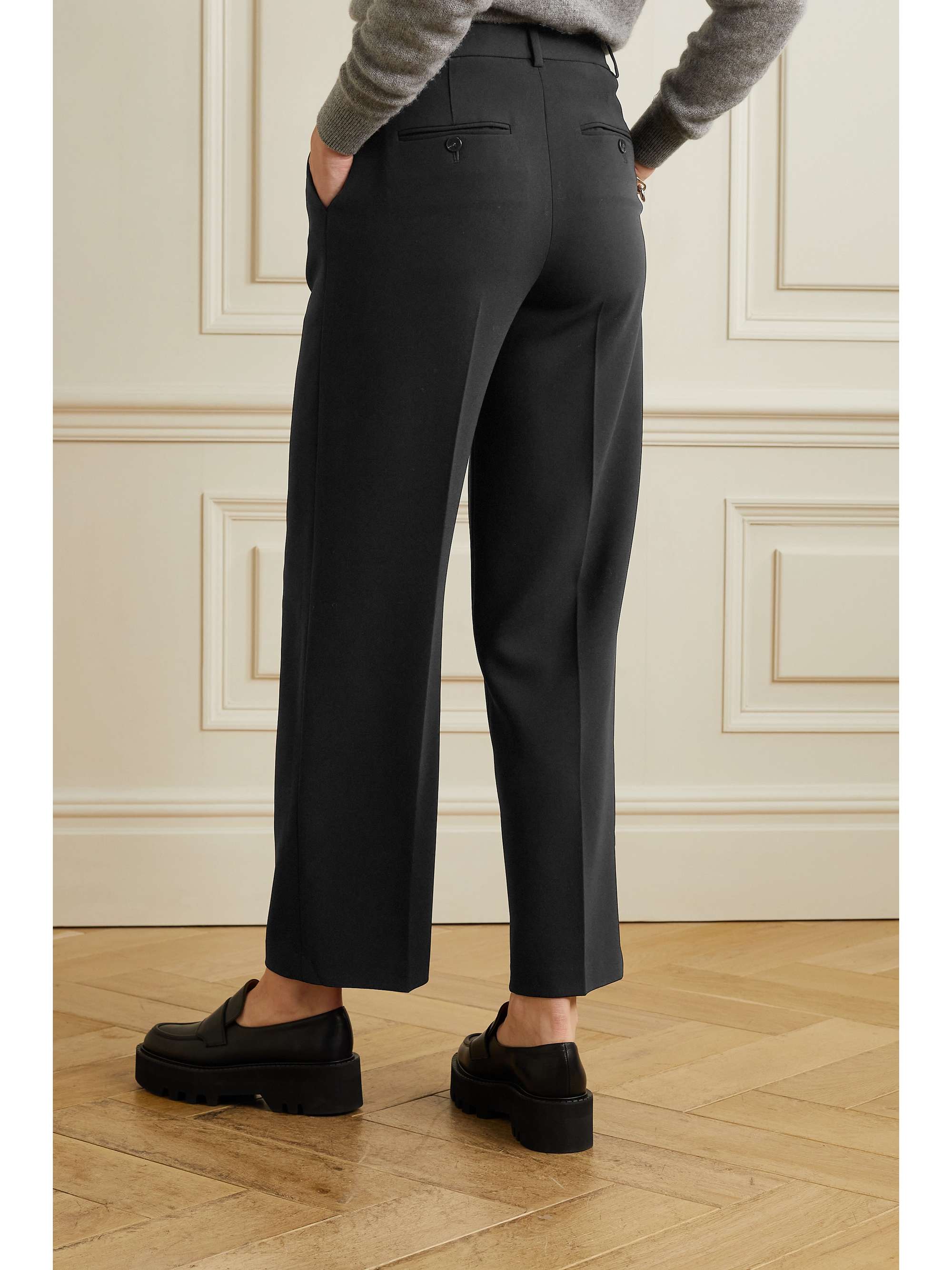 Black Pleated crepe straight-leg pants 