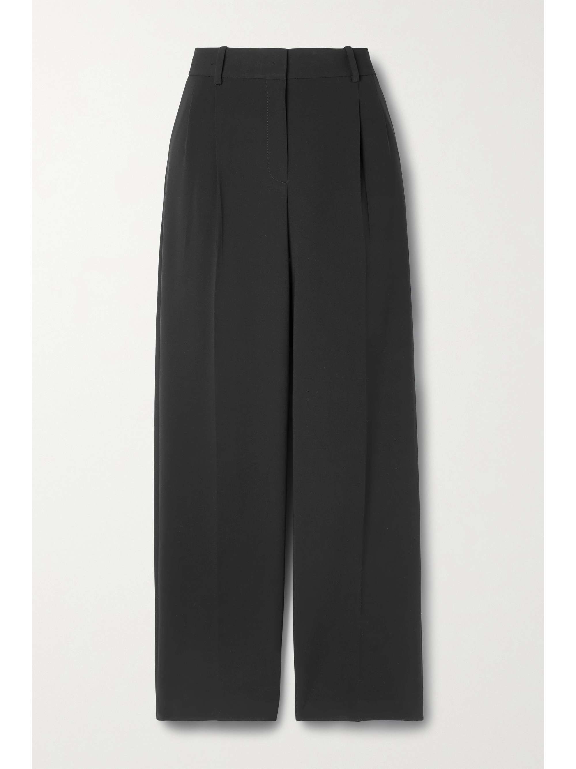 Black Pleated crepe straight-leg pants 