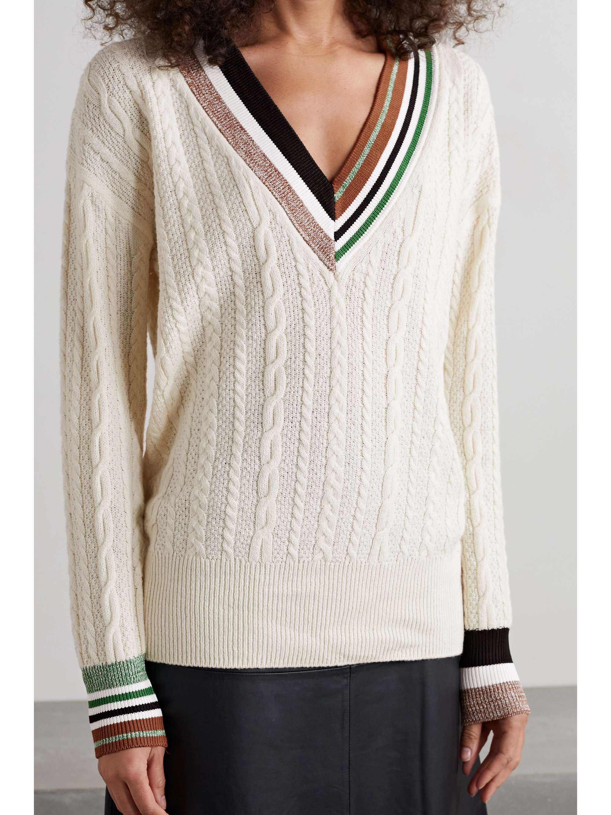 VERONICA BEARD Rory striped cableknit cottonblend sweater NETAPORTER