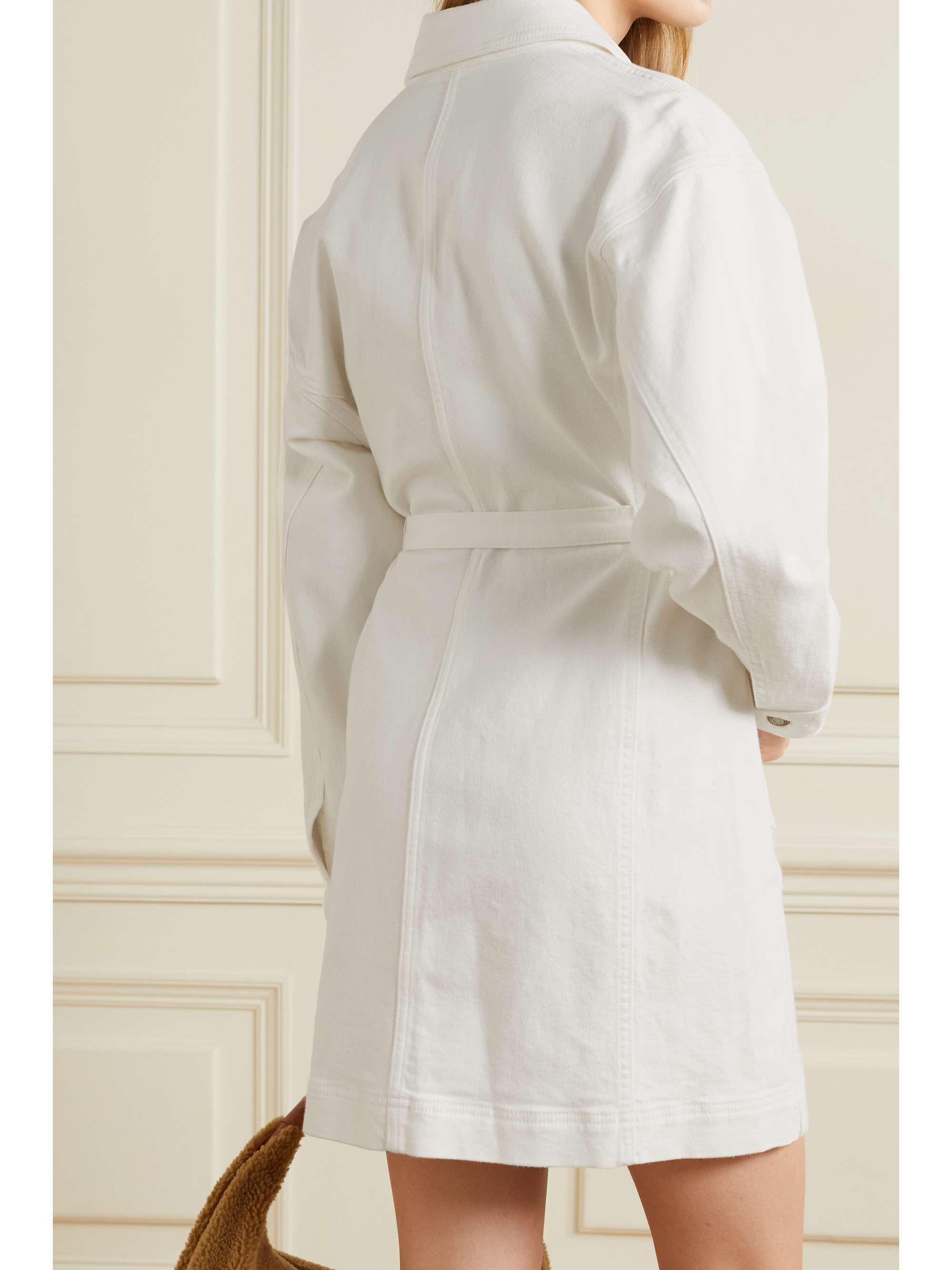 White Belted denim mini shirt dress 