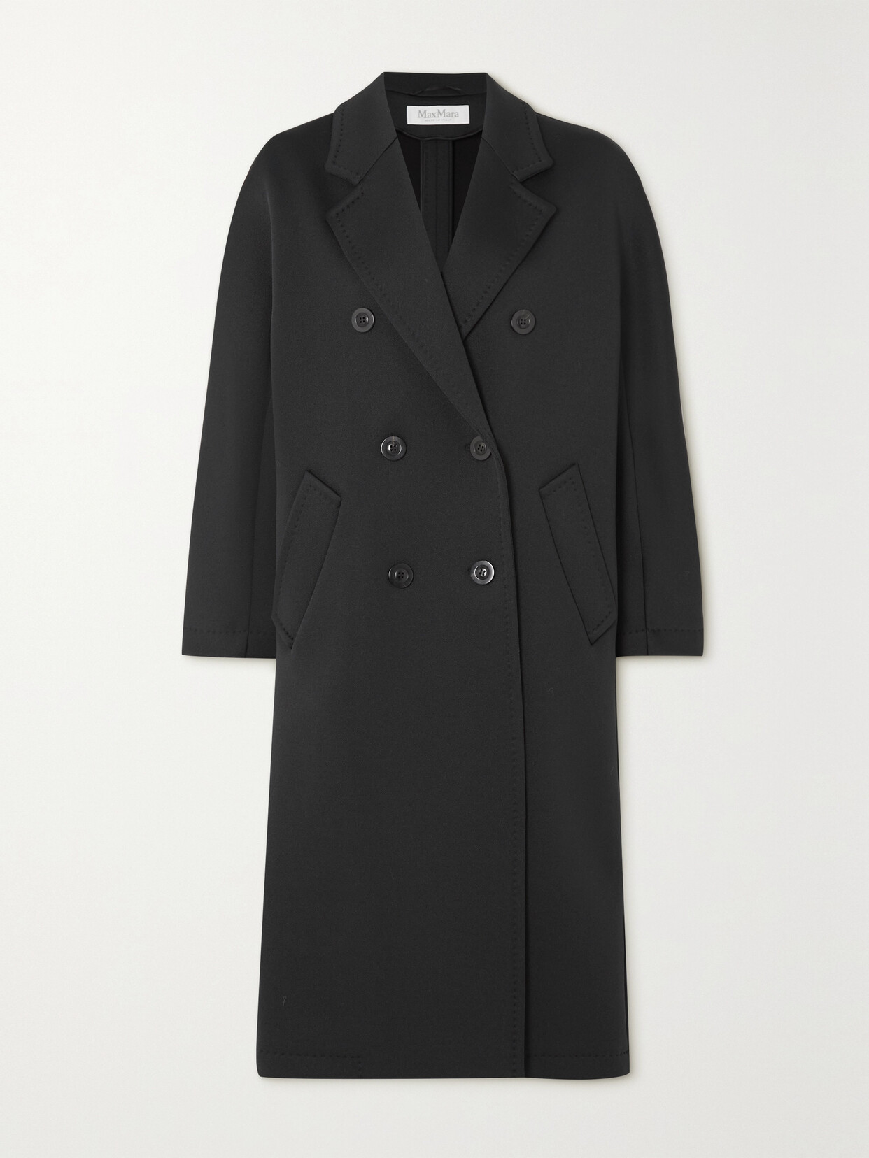 Shop Max Mara Madame Double-breasted Woven Coat In Black