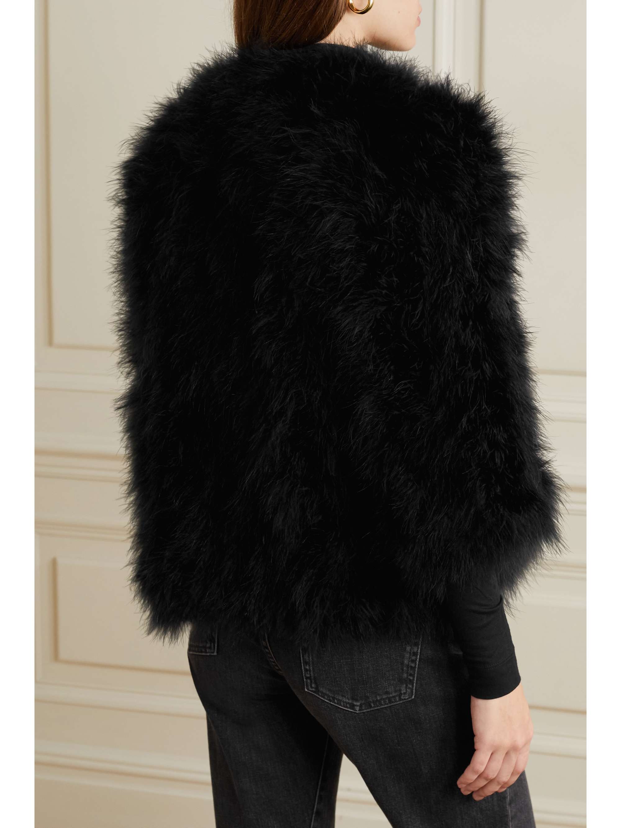 YVES SALOMON Cropped feathered satin jacket
