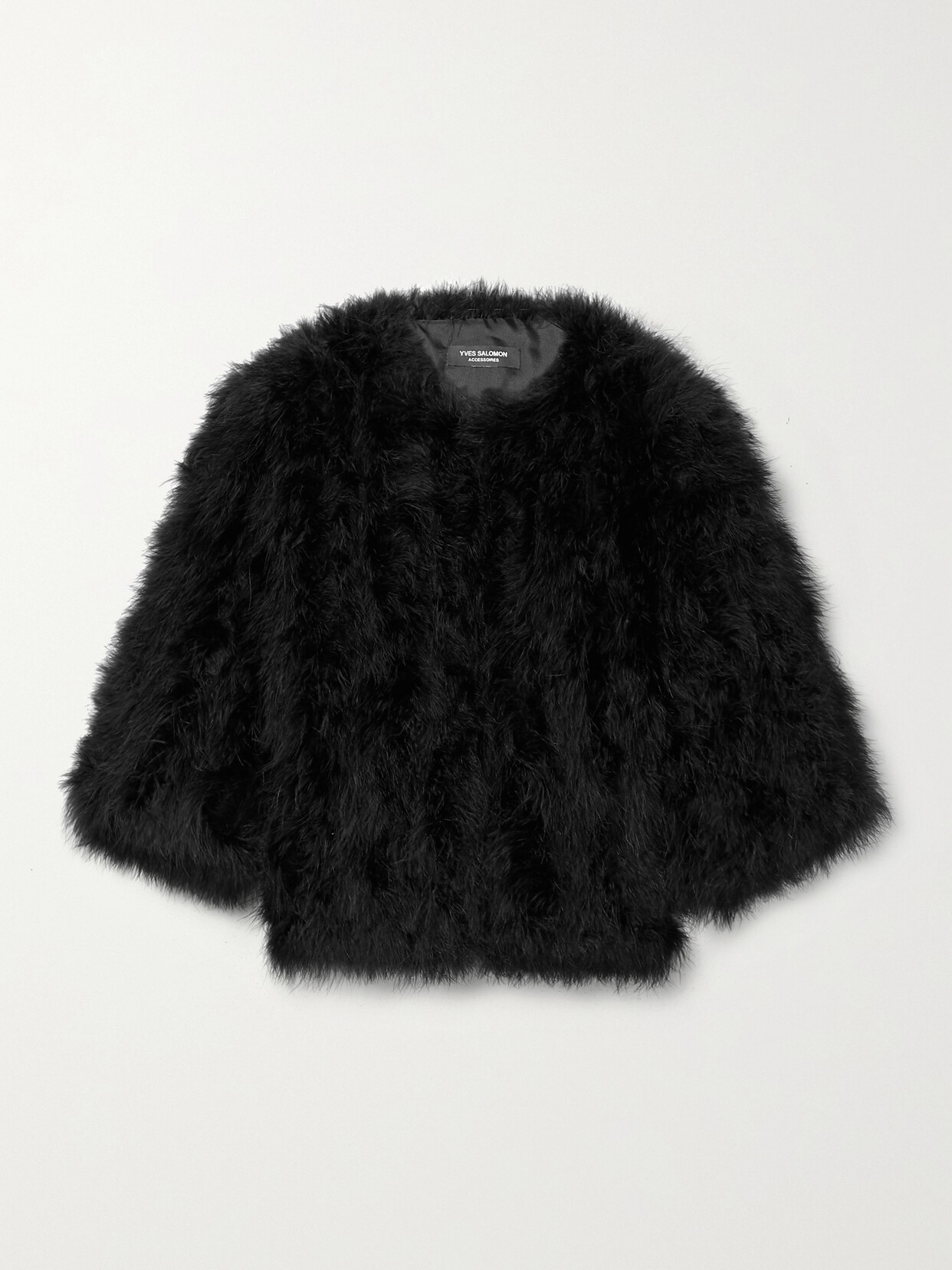 YVES SALOMON CROPPED FEATHERED SATIN JACKET