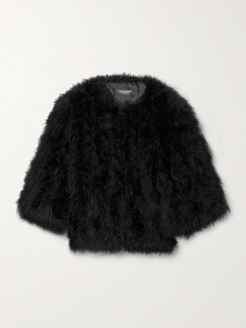 Yves Salomon Cropped Feathered Satin Jacket