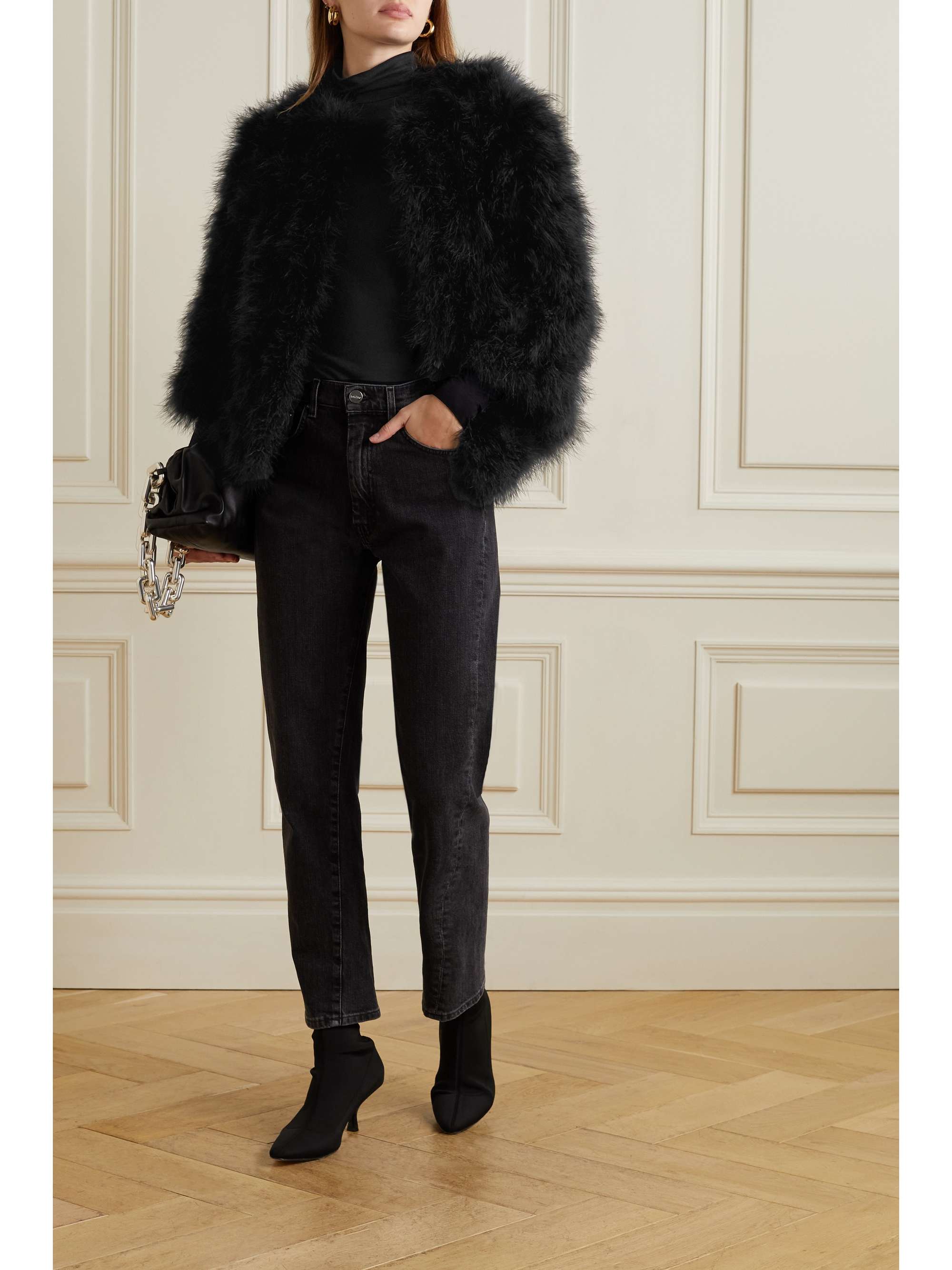 YVES SALOMON Cropped feathered satin jacket