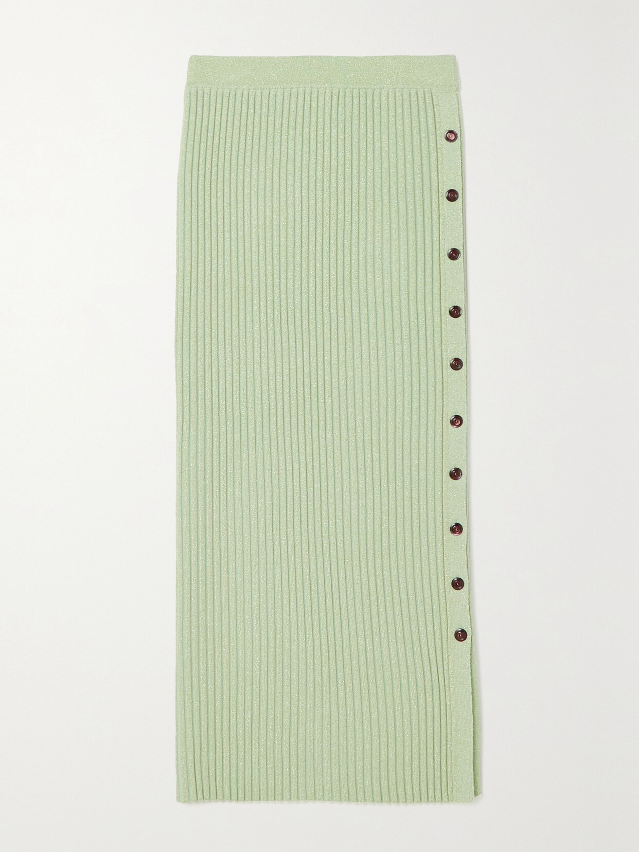 Tory Burch Ribbed Metallic Wool-blend Midi Skirt In Green