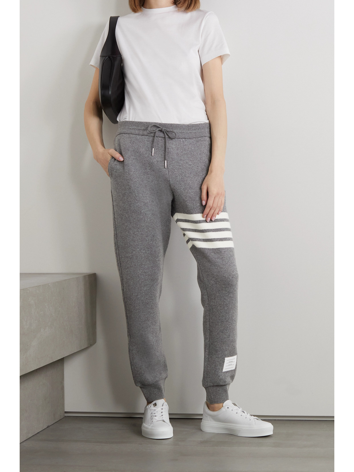 Shop Thom Browne Striped Cashmere-blend Track Pants In Gray