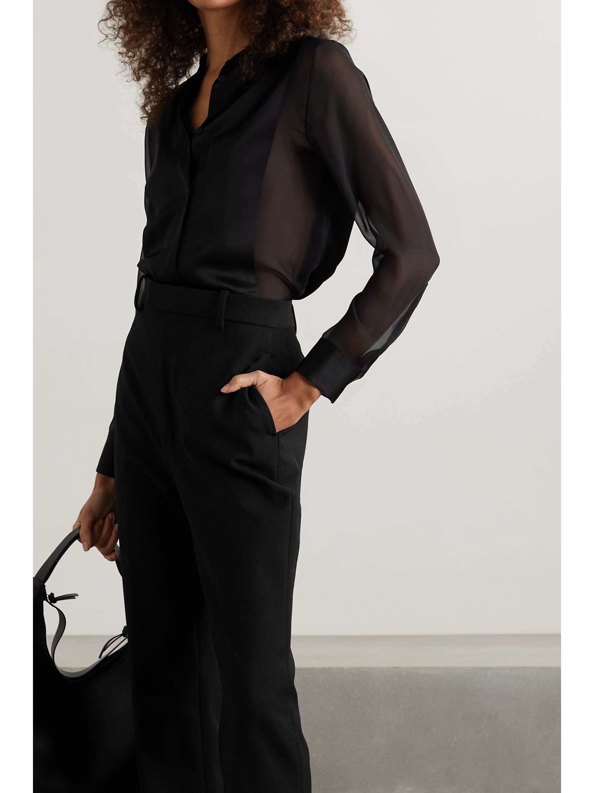 Black Paneled chiffon and satin blouse 