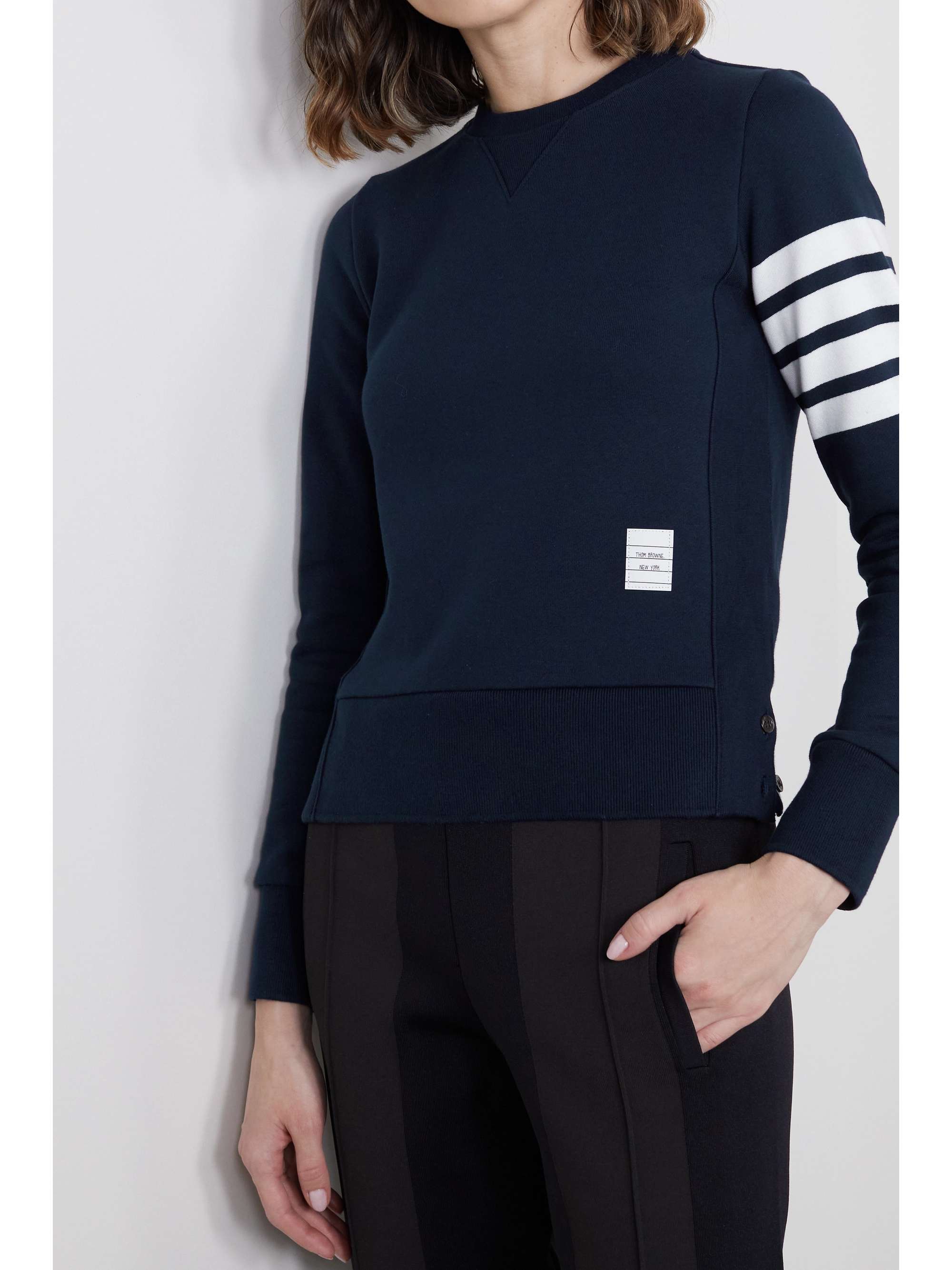 THOM BROWNE Striped cotton-jersey sweatshirt