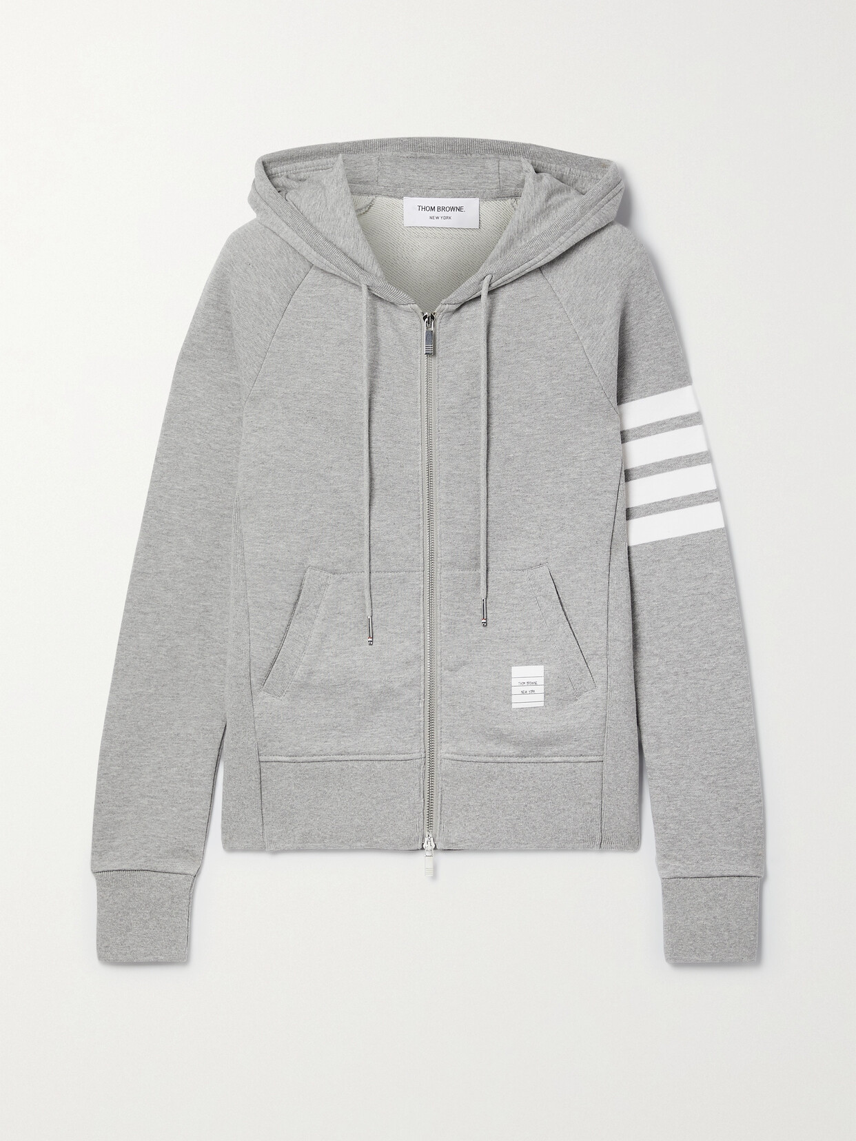 Shop Thom Browne Striped Cotton-jersey Hoodie In Gray