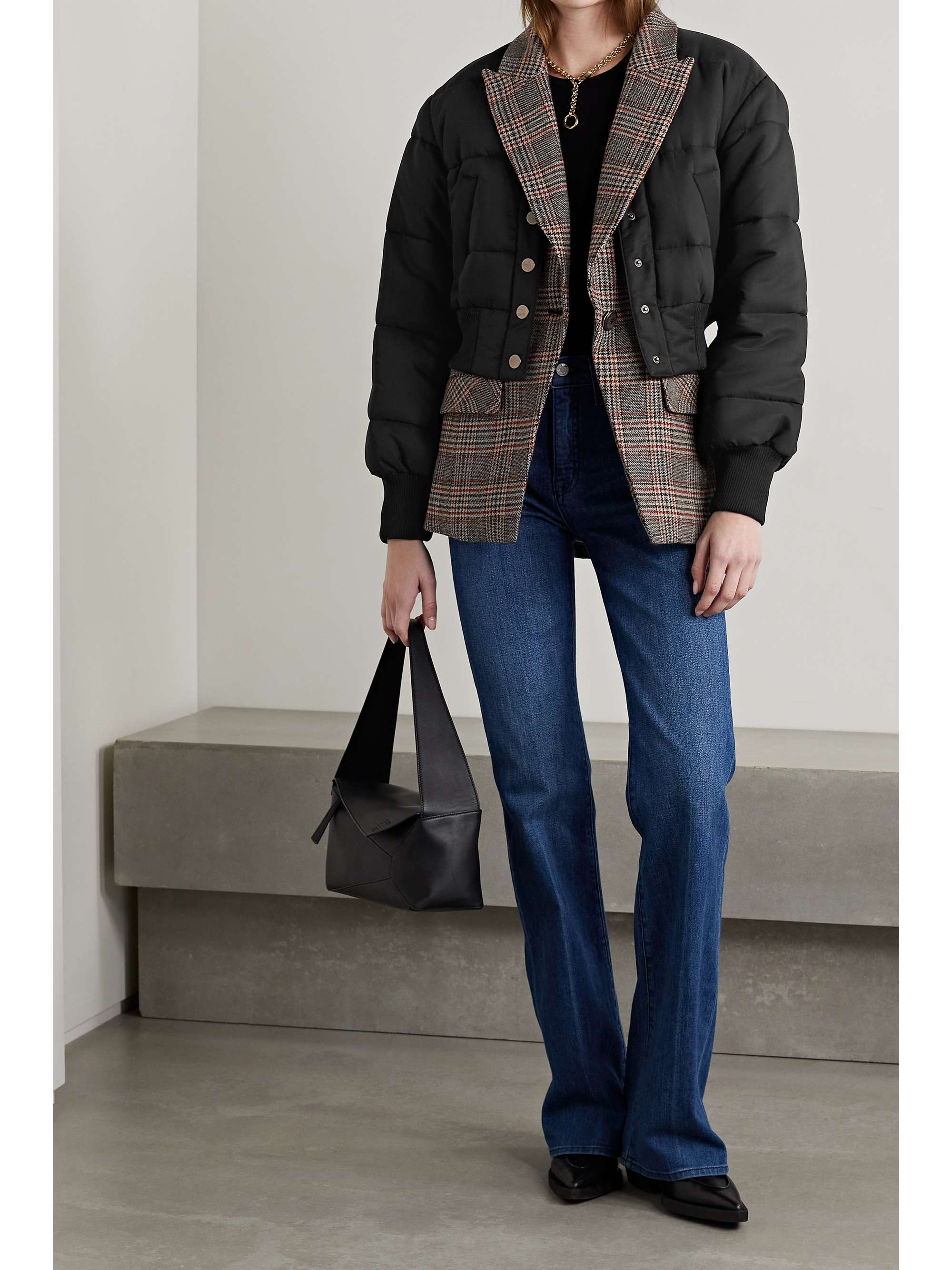 VERONICA BEARD Larkin layered quilted shell and checked tweed jacket