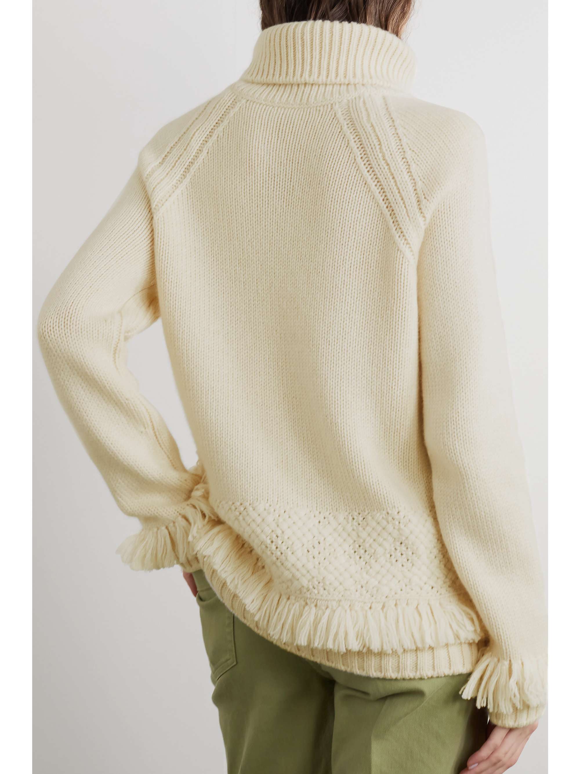 LORO PIANA Fringed macramé-trimmed cashmere sweater