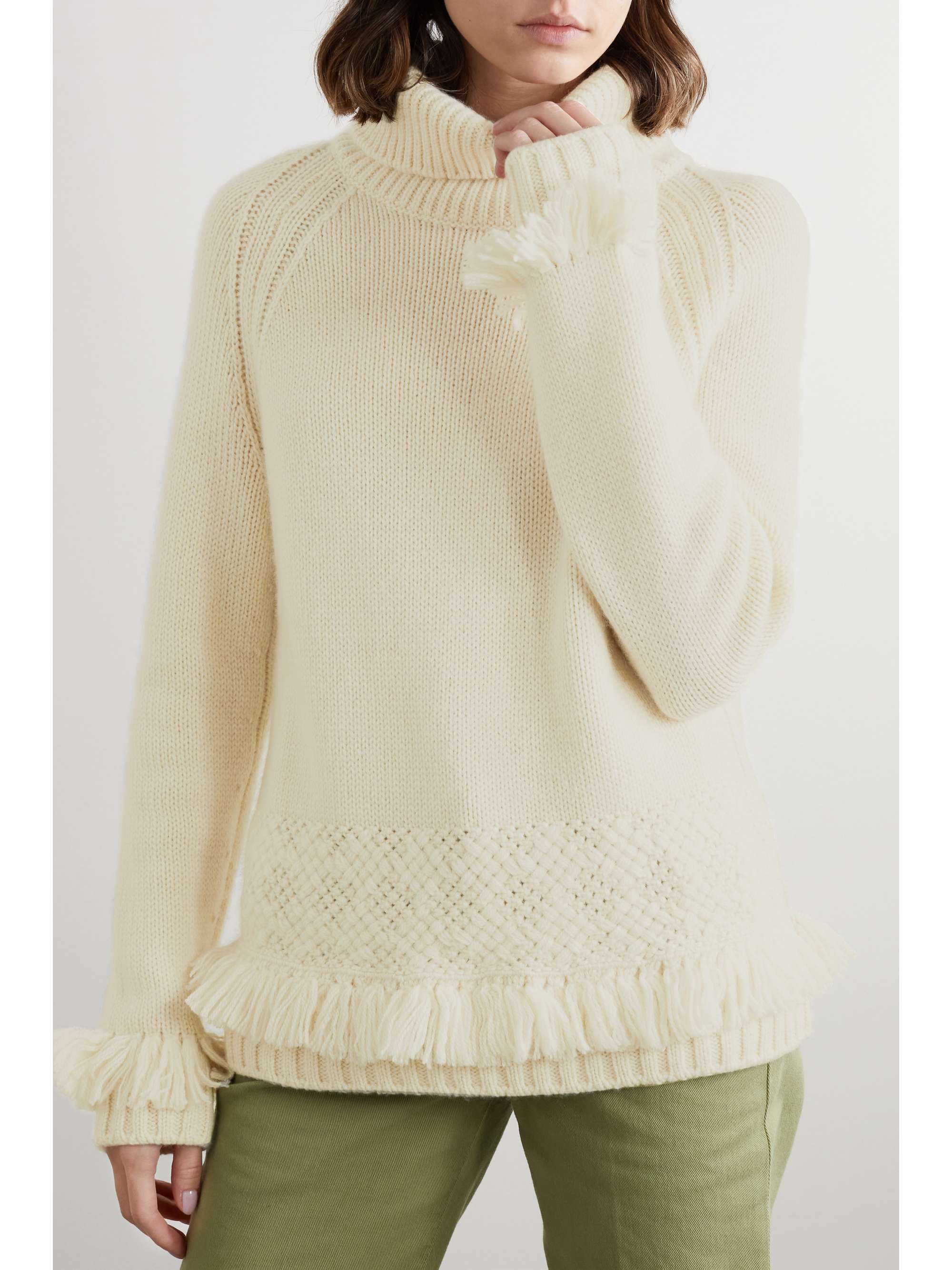 LORO PIANA Fringed macramé-trimmed cashmere sweater