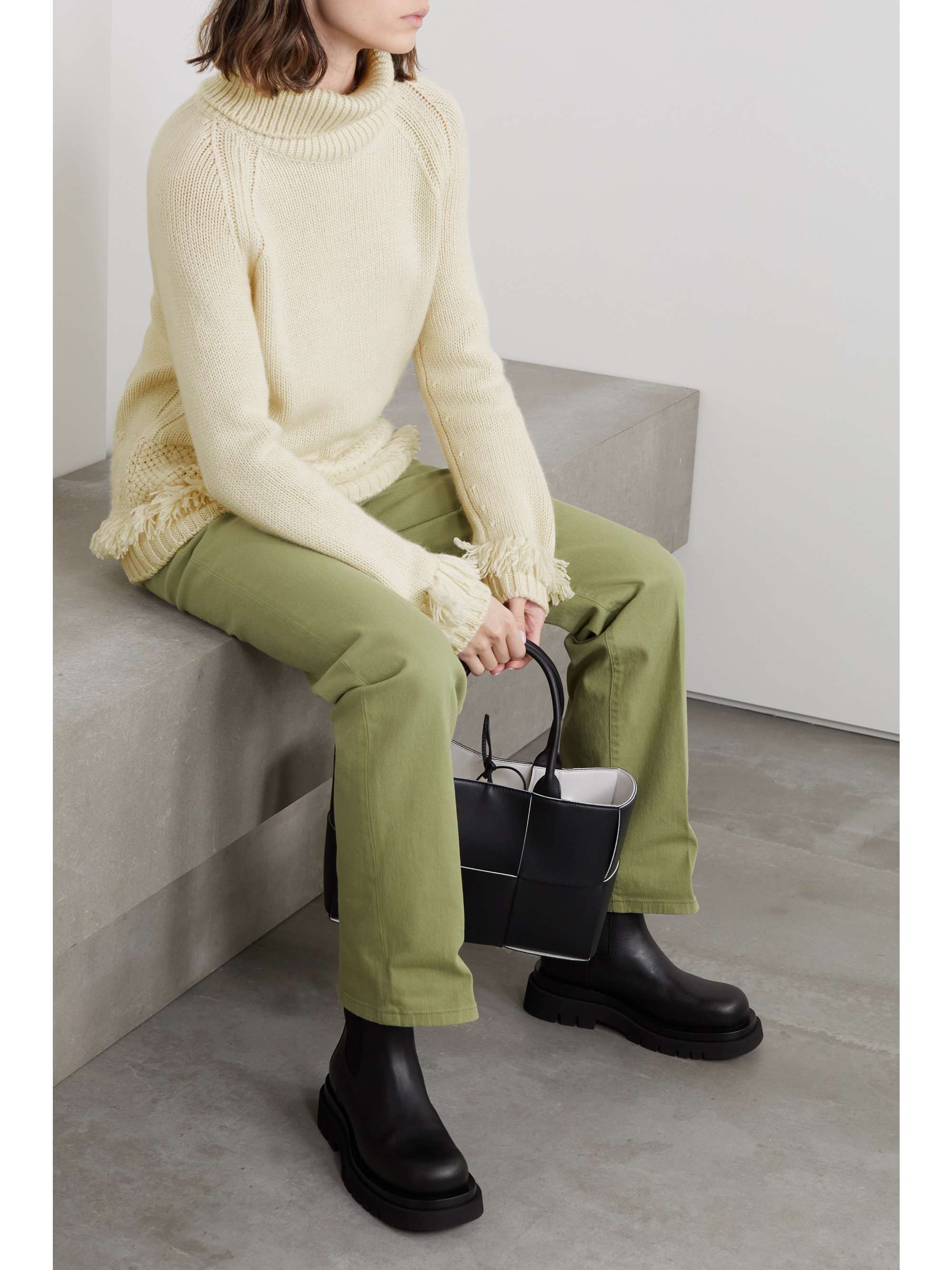 LORO PIANA Fringed macramé-trimmed cashmere sweater