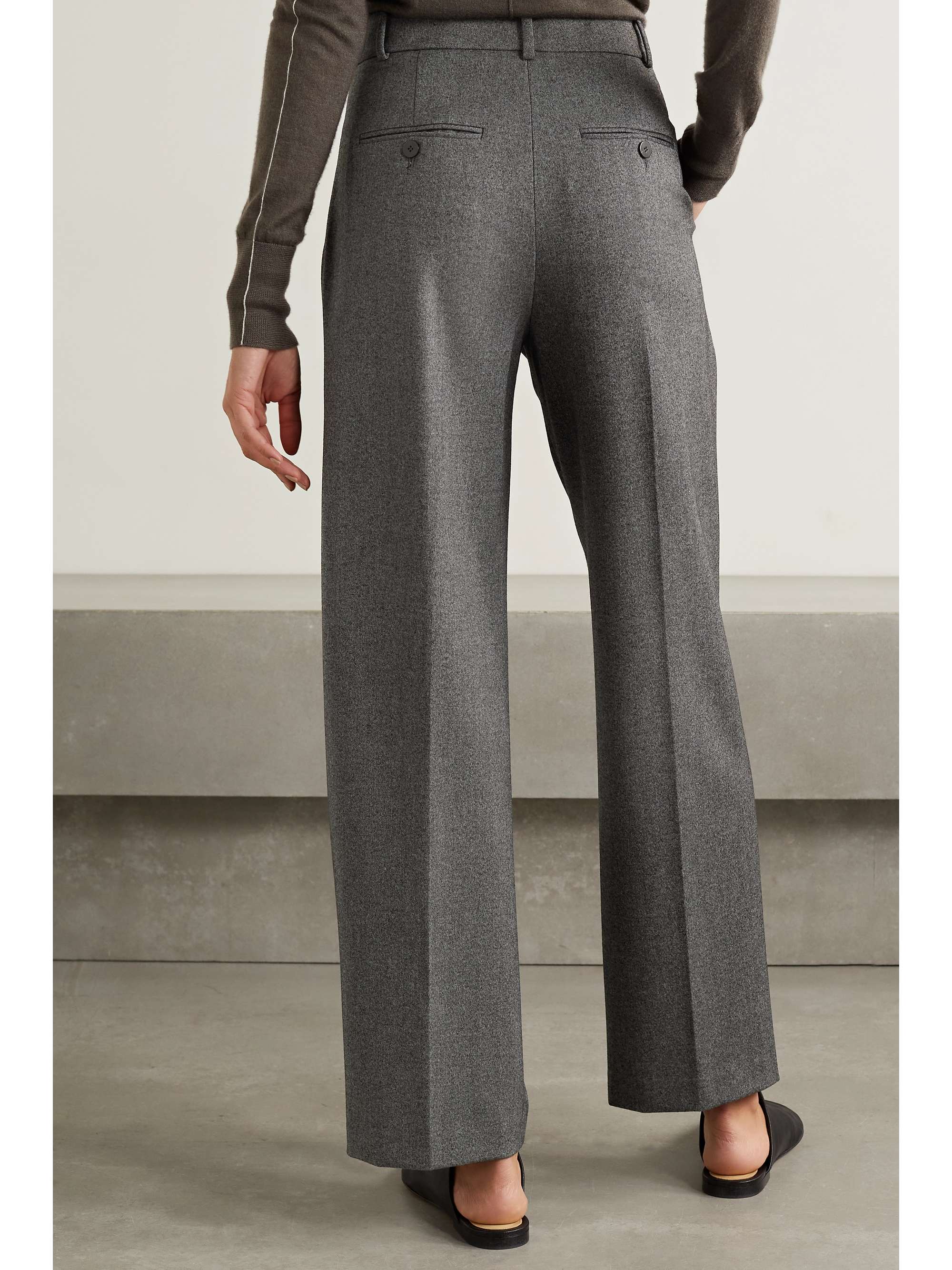 Gray Pleated twill wide-leg pants 