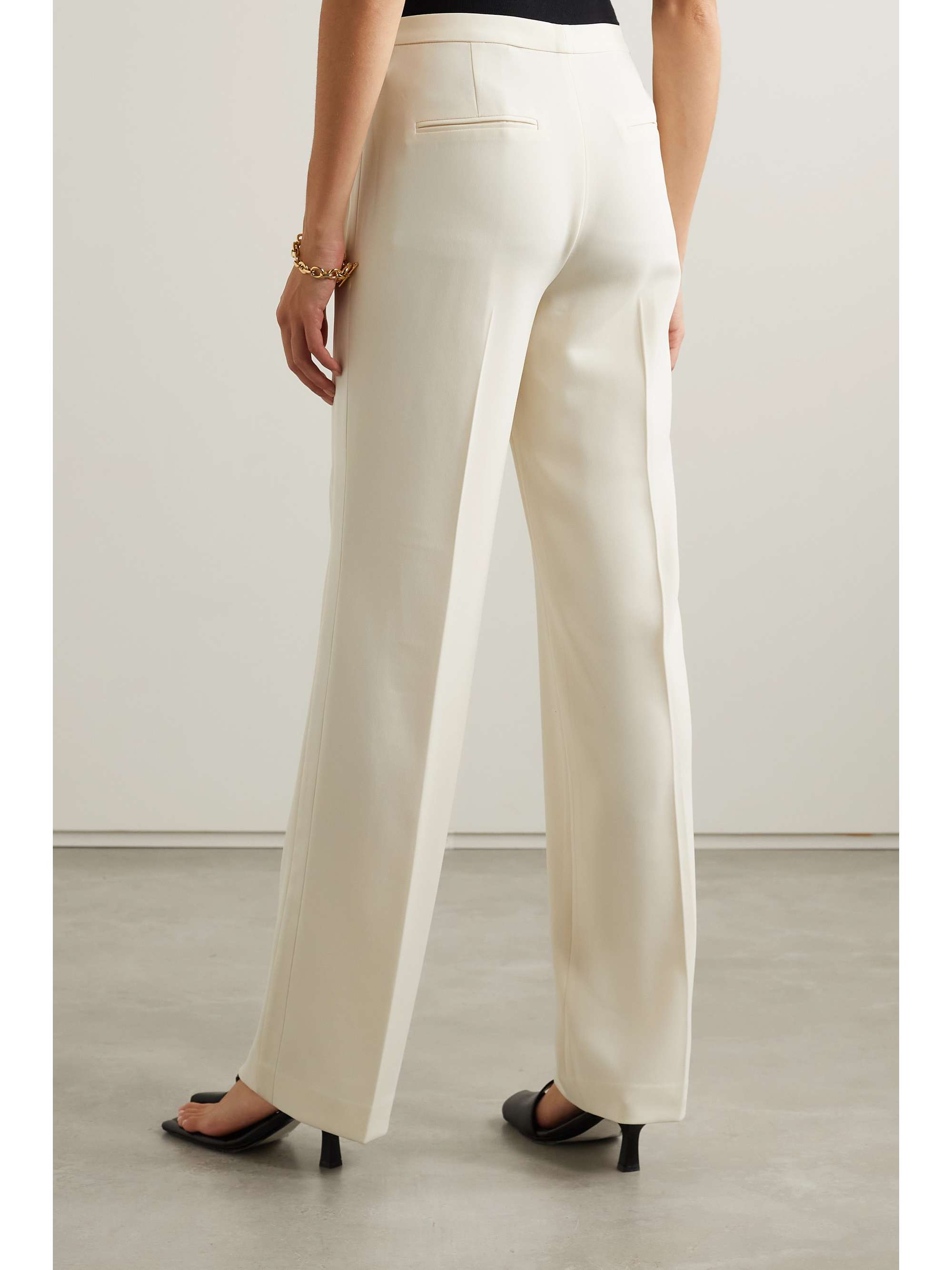 Ivory Satin-trimmed crepe straight-leg 