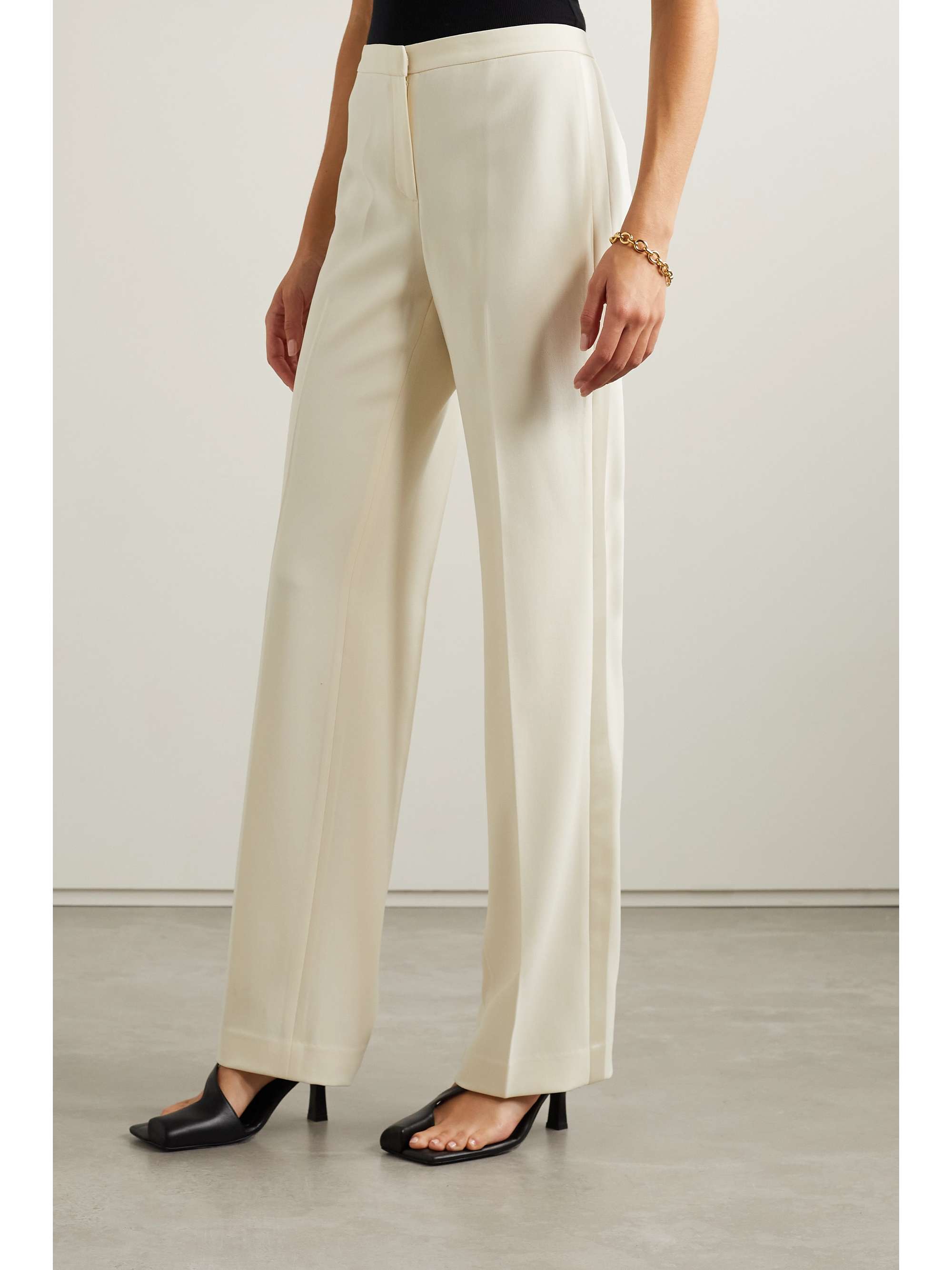 Ivory Satin-trimmed crepe straight-leg 