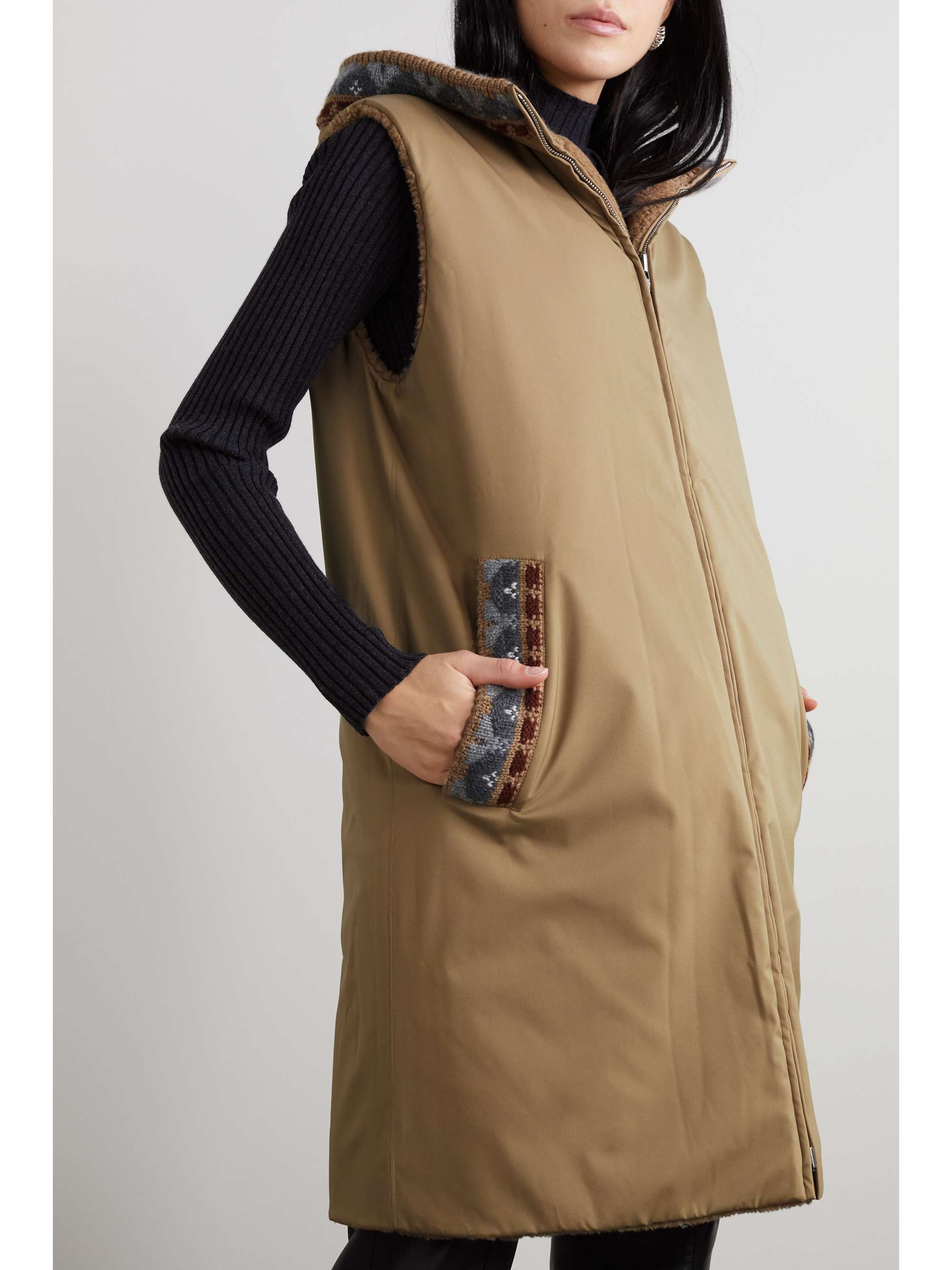 LORO PIANA Maurer reversible hooded cashmere and silk-blend fleece and nylon padded vest