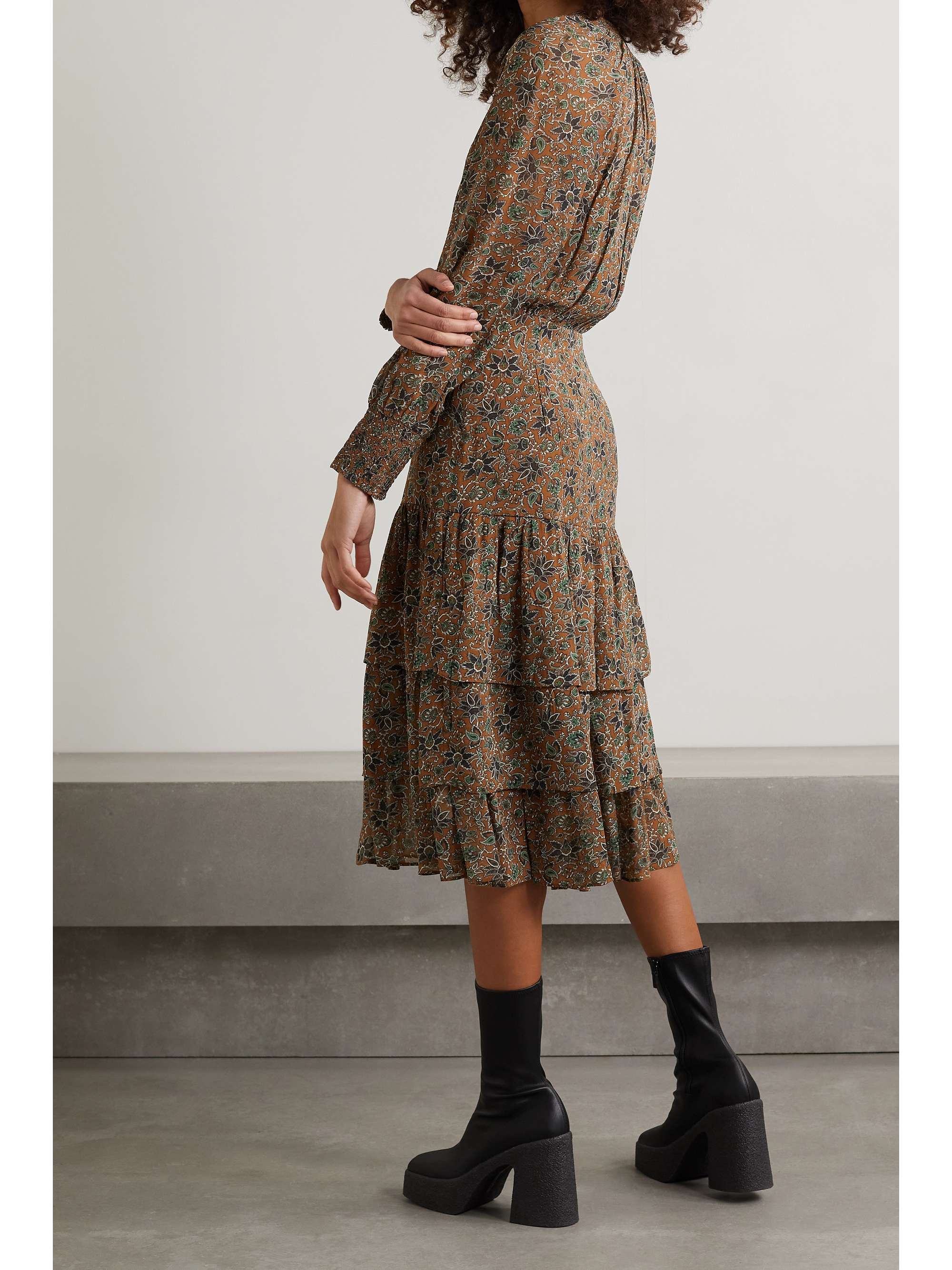 VERONICA BEARD Tunis tiered floral-print crepe de chine midi dress