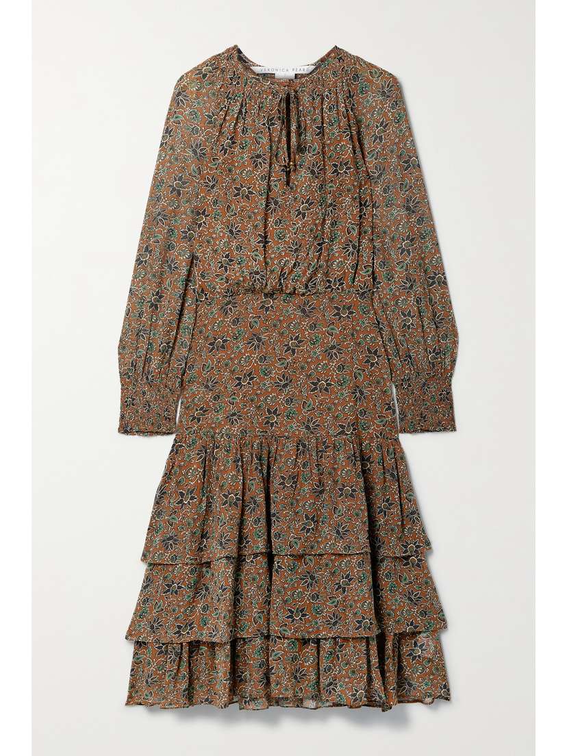 Veronica Beard Tunis Tiered Floral-print Crepe De Chine Midi Dress