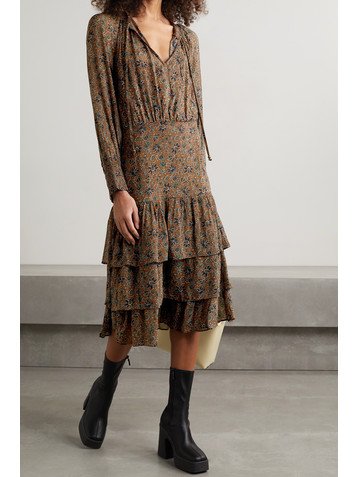 Veronica Beard Tunis tiered floral-print crepe de chine midi dress