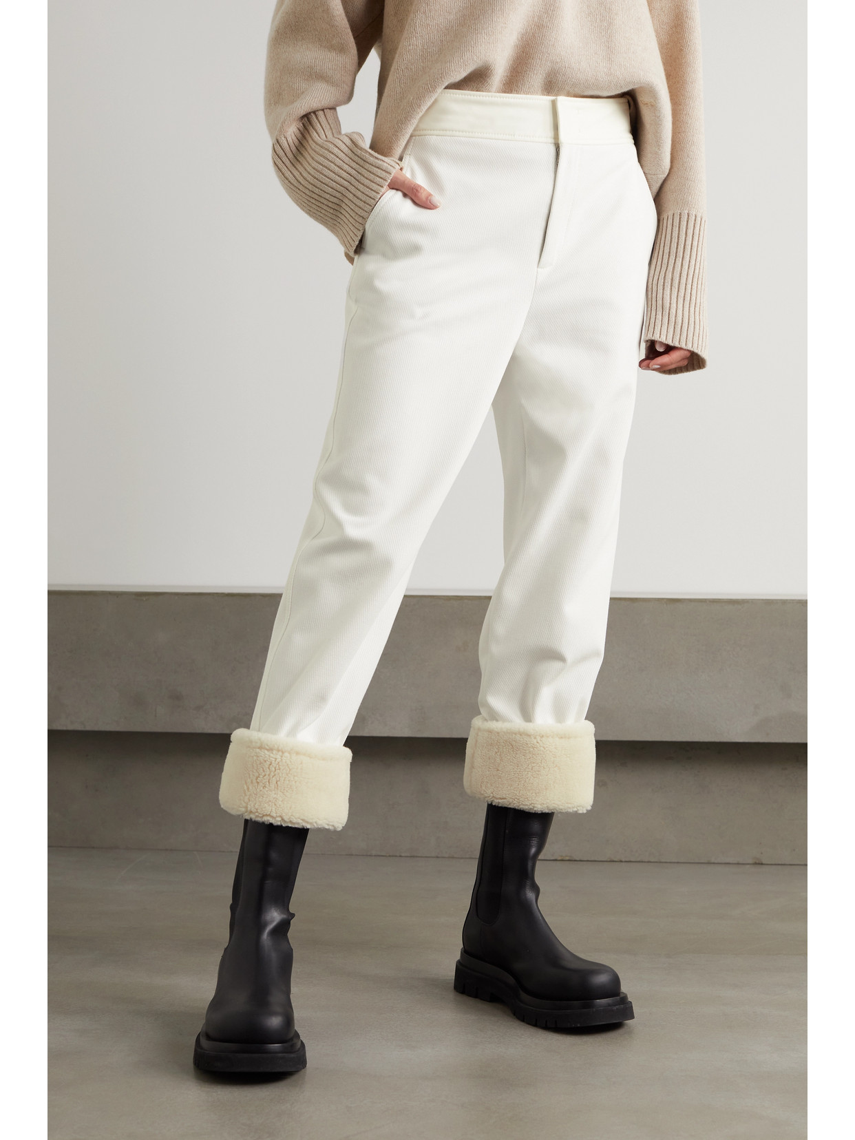 Loro Piana Andes Faux Shearling-lined Cotton-blend Twill Straight-leg Pants In White