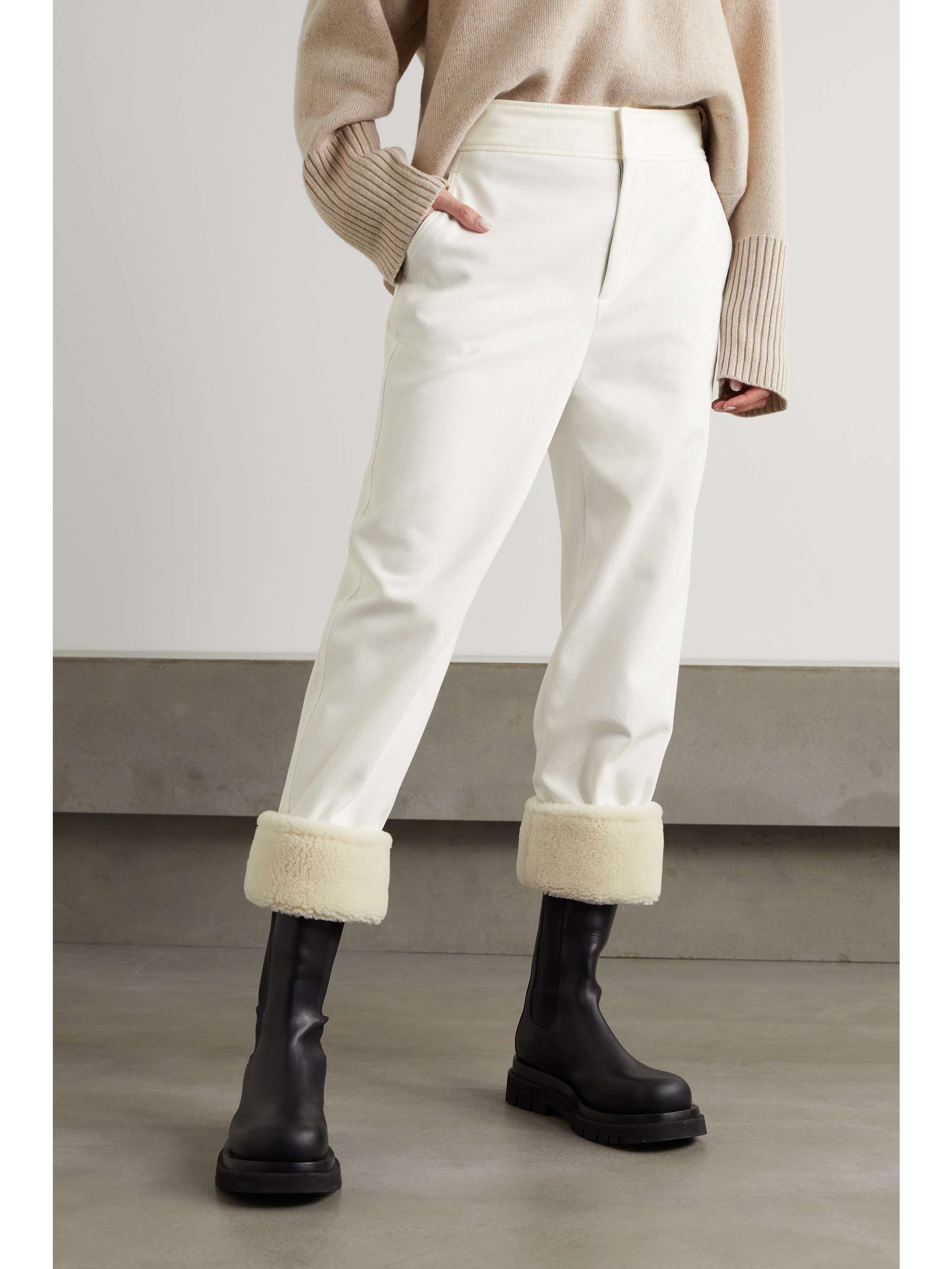 White Andes faux shearling-lined cotton-blend twill straight-leg pants ...