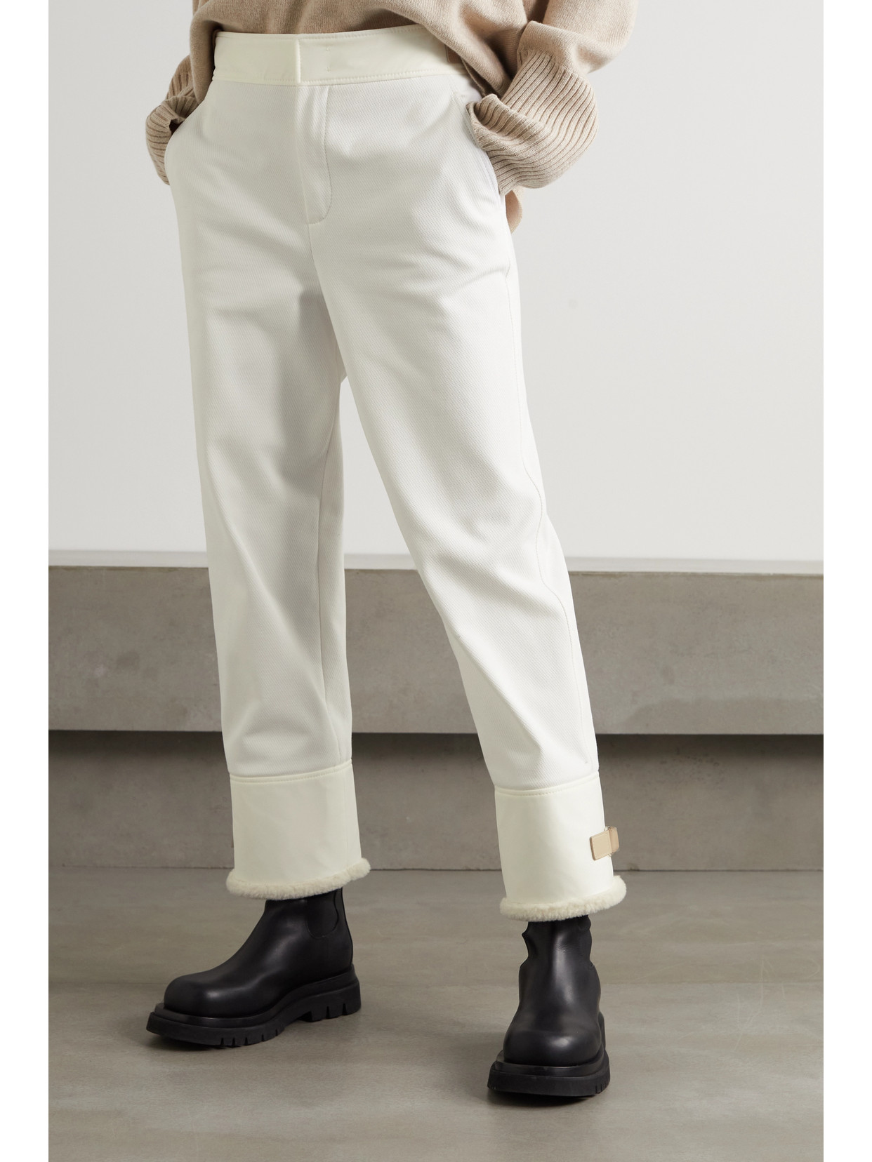 Loro Piana Andes Faux Shearling-lined Cotton-blend Twill Straight-leg Pants In White