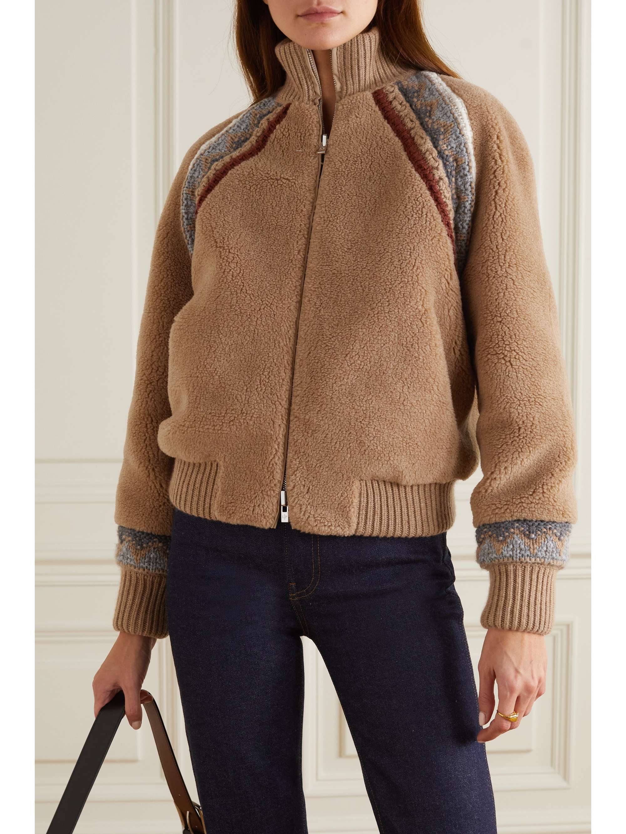 LORO PIANA Morin intarsia-trimmed cashmere and silk-blend bomber jacket