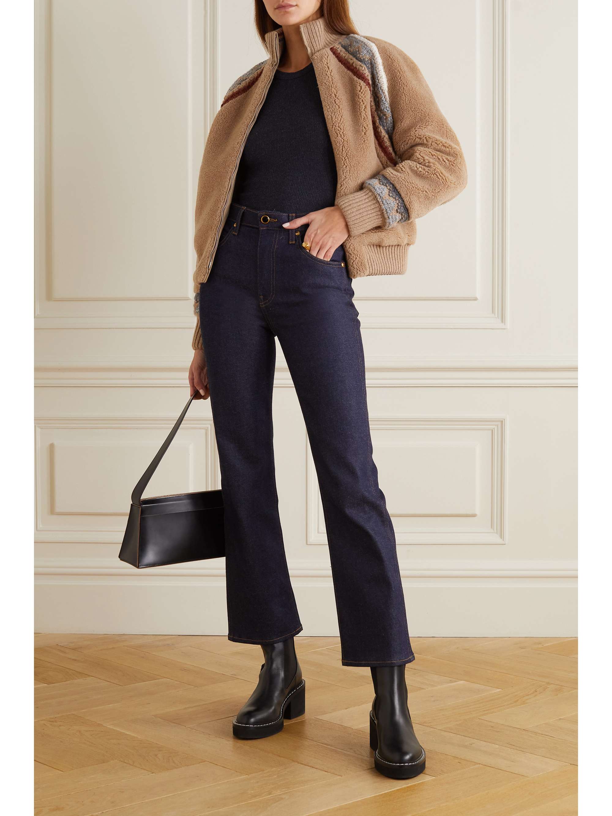 LORO PIANA Morin intarsia-trimmed cashmere and silk-blend bomber jacket