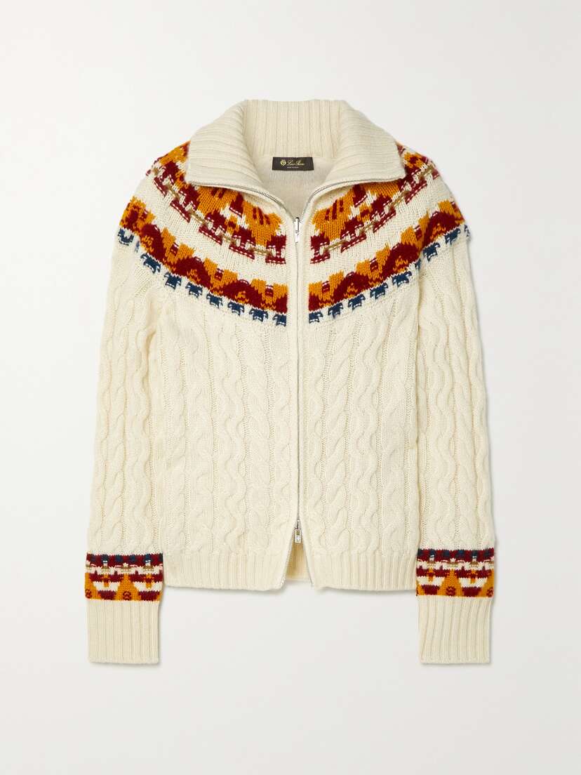 Loro Piana Achillea Fair Isle Cable-knit Cashmere Cardigan