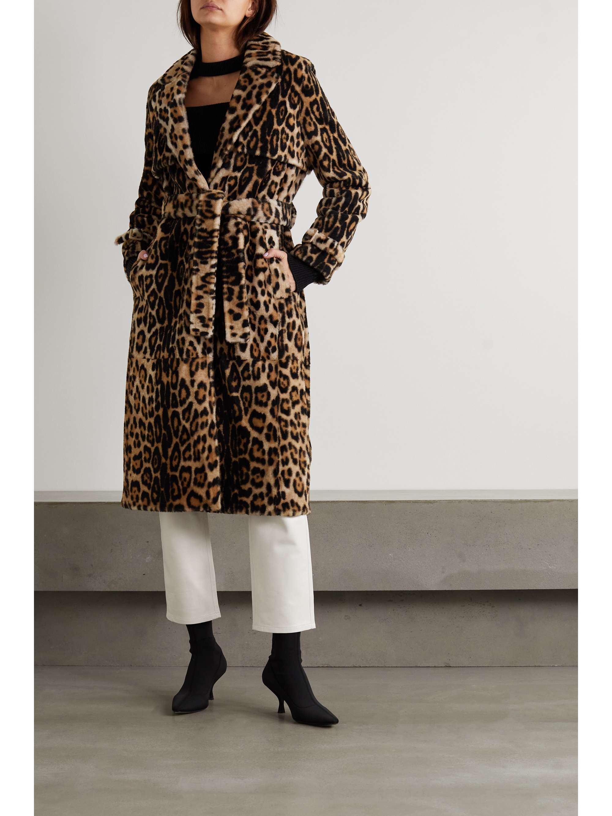 YVES SALOMON Belted leopard-print shearling trench coat